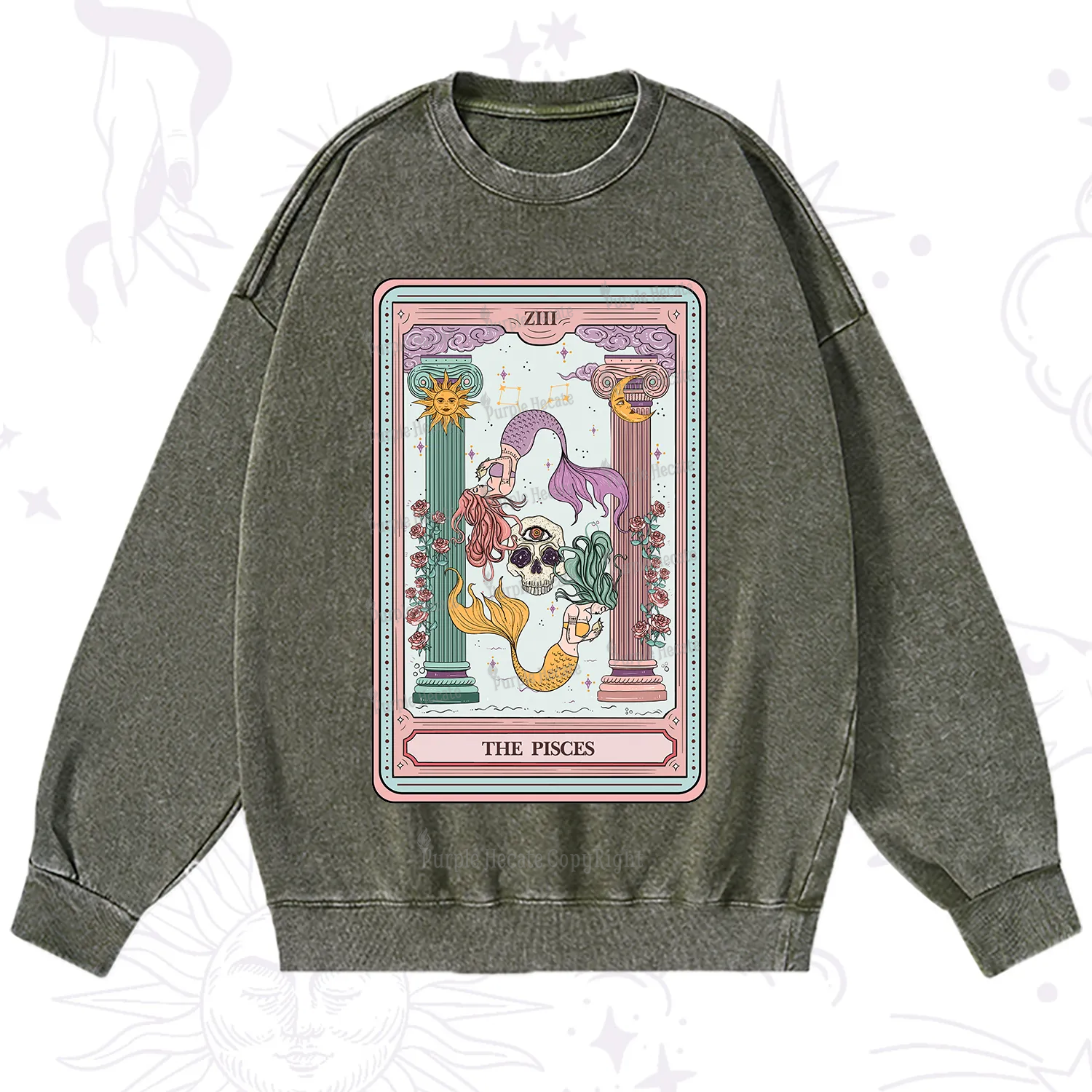 Purplehecate The Pisces Goddess Tarot Washed Sweatshirt