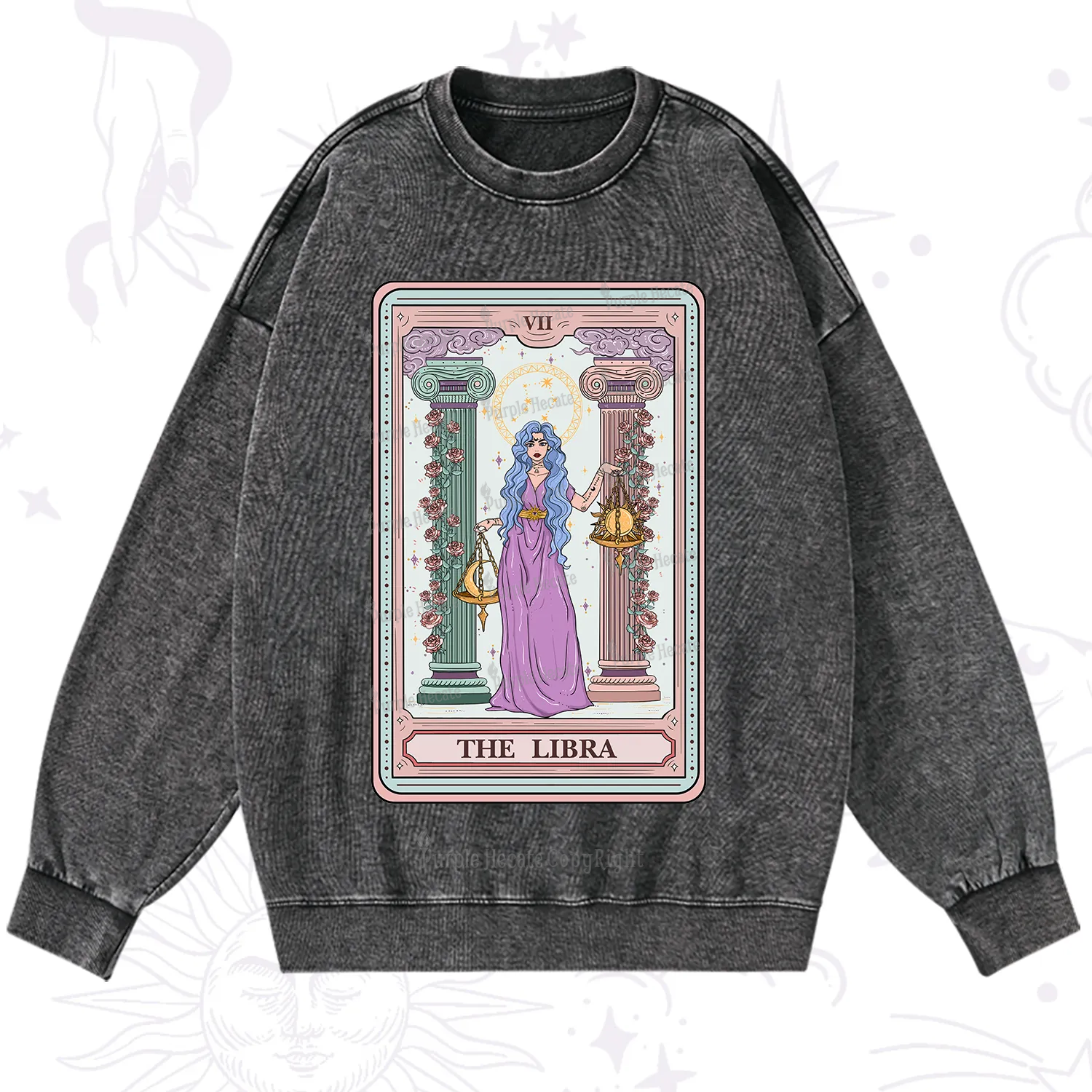 Purplehecate The Libra Goddess Tarot Washed Sweatshirt