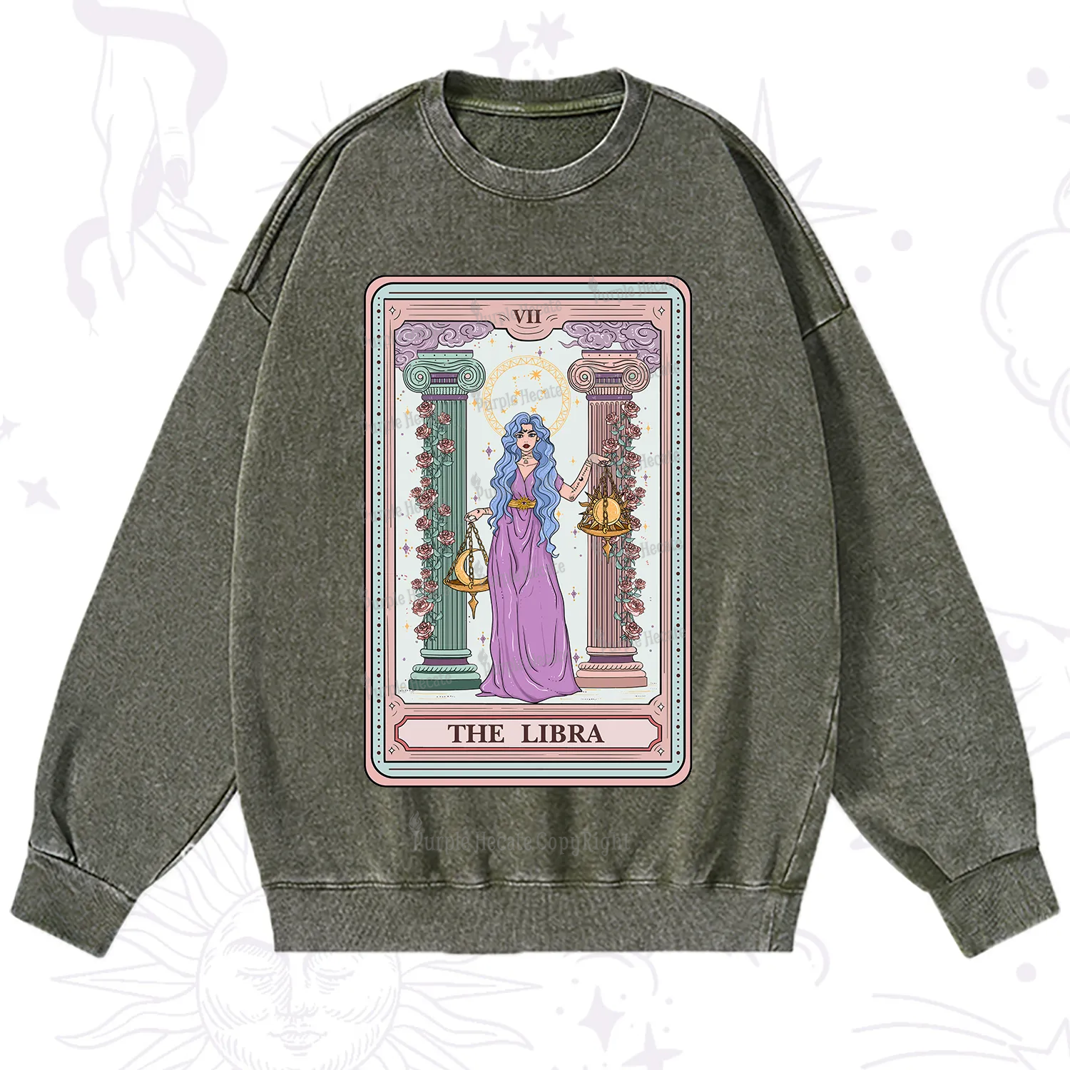 Purplehecate The Libra Goddess Tarot Washed Sweatshirt