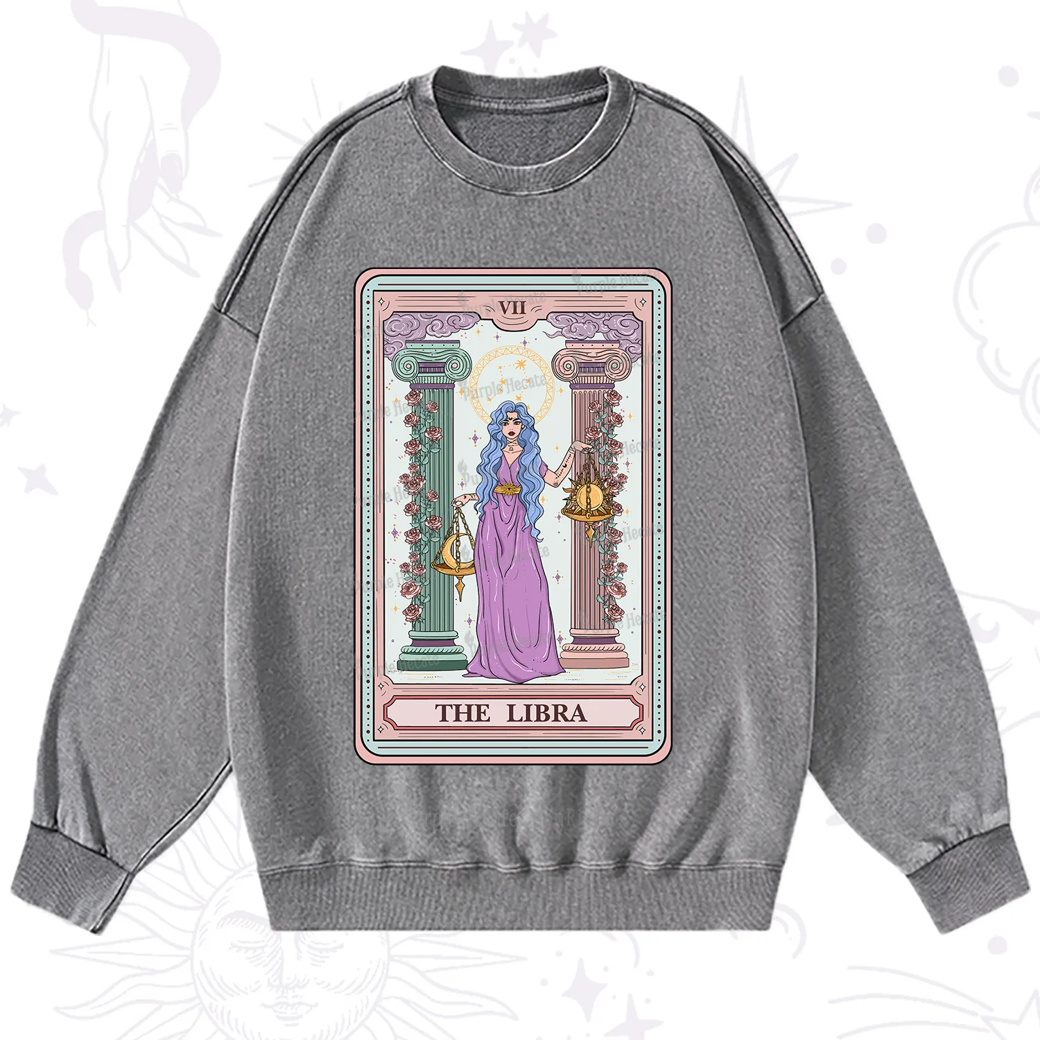 Purplehecate The Libra Goddess Tarot Washed Sweatshirt