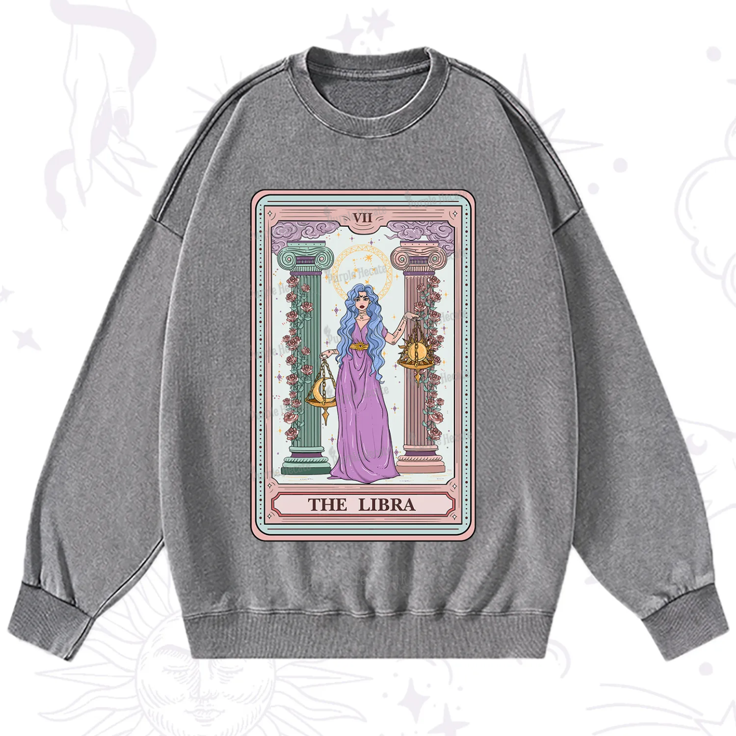 Purplehecate The Libra Goddess Tarot Washed Sweatshirt