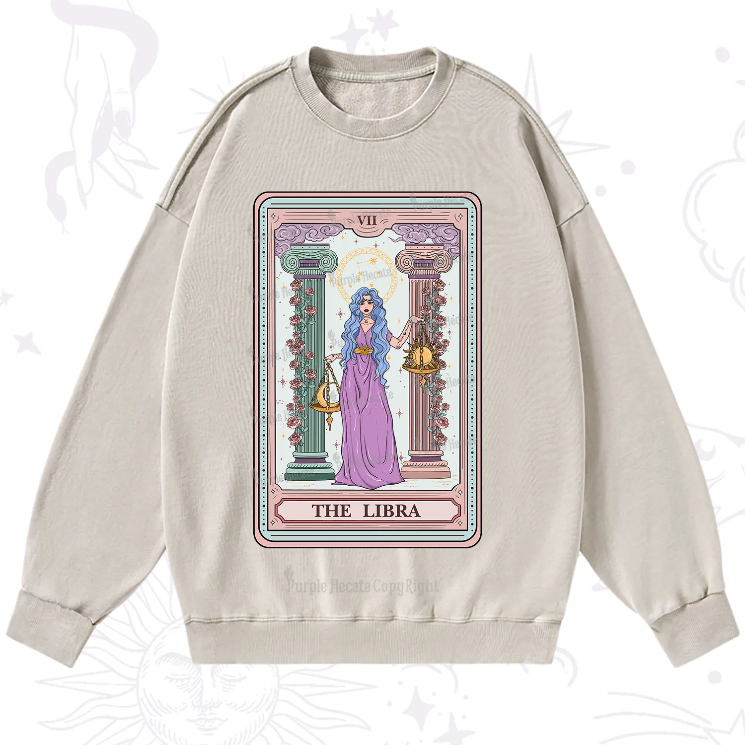 Purplehecate The Libra Goddess Tarot Washed Sweatshirt