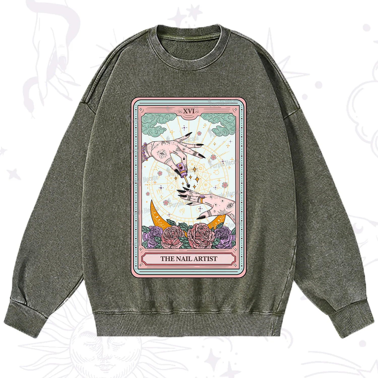 Purplehecate The Nail Artist Tarot Washed Sweatshirt