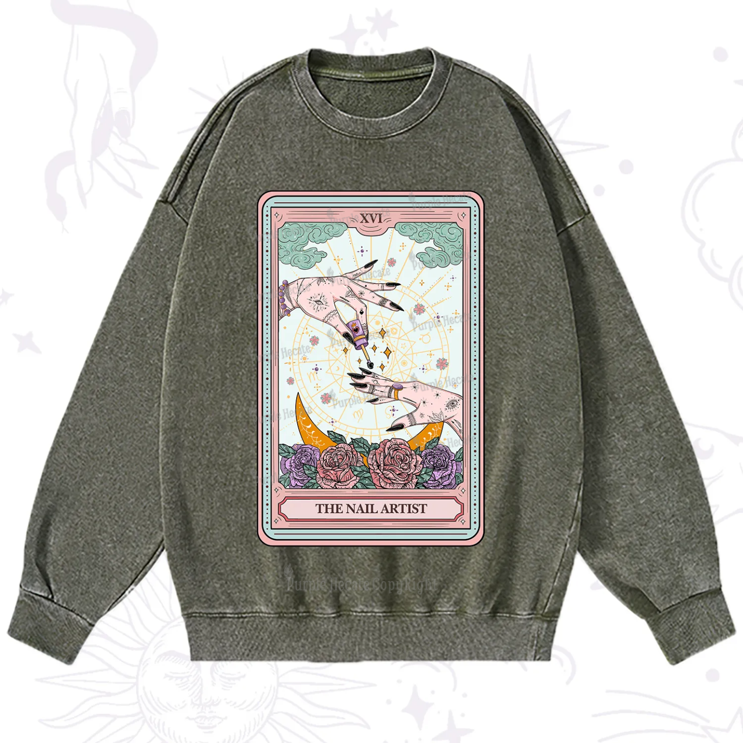Purplehecate The Nail Artist Tarot Washed Sweatshirt