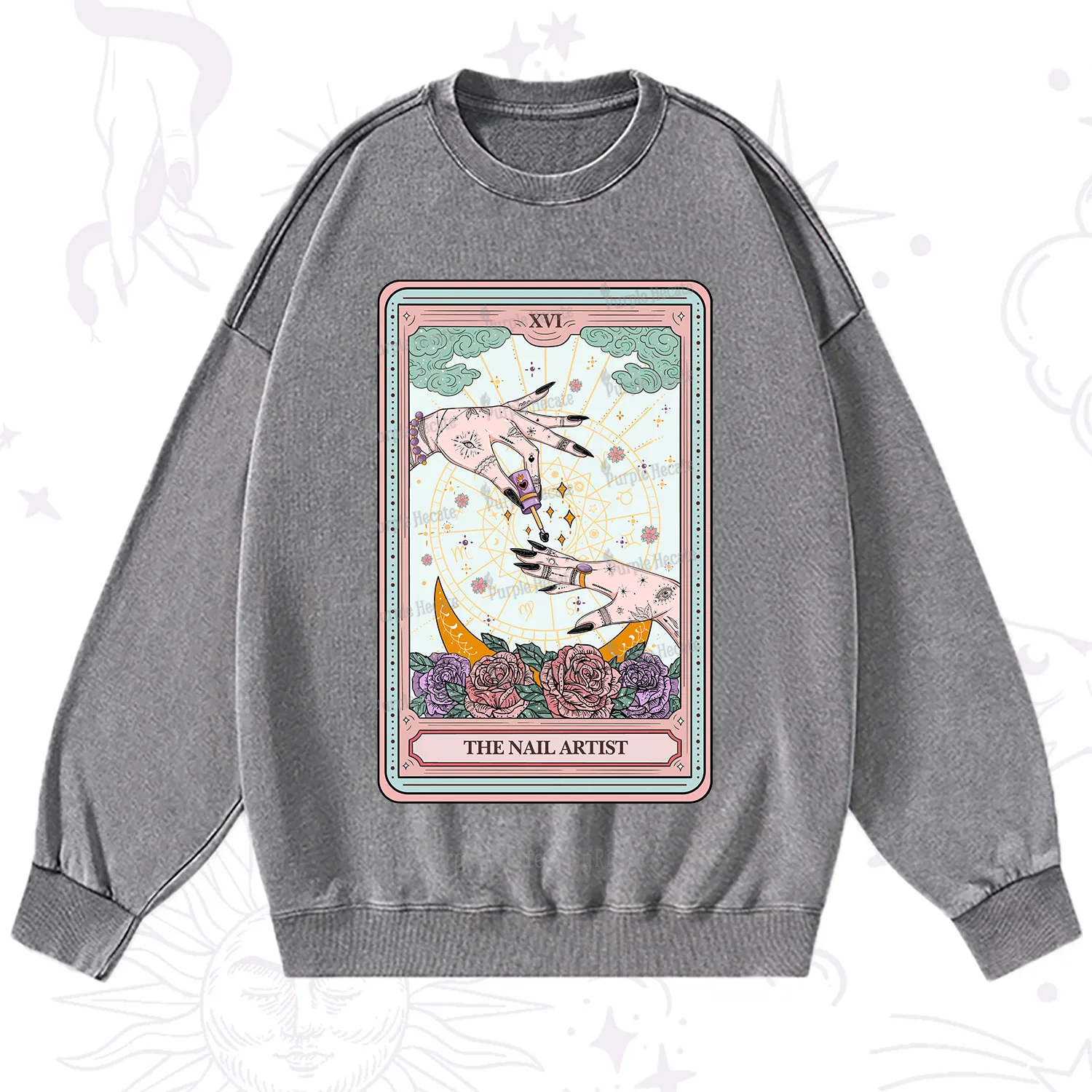 Purplehecate The Nail Artist Tarot Washed Sweatshirt