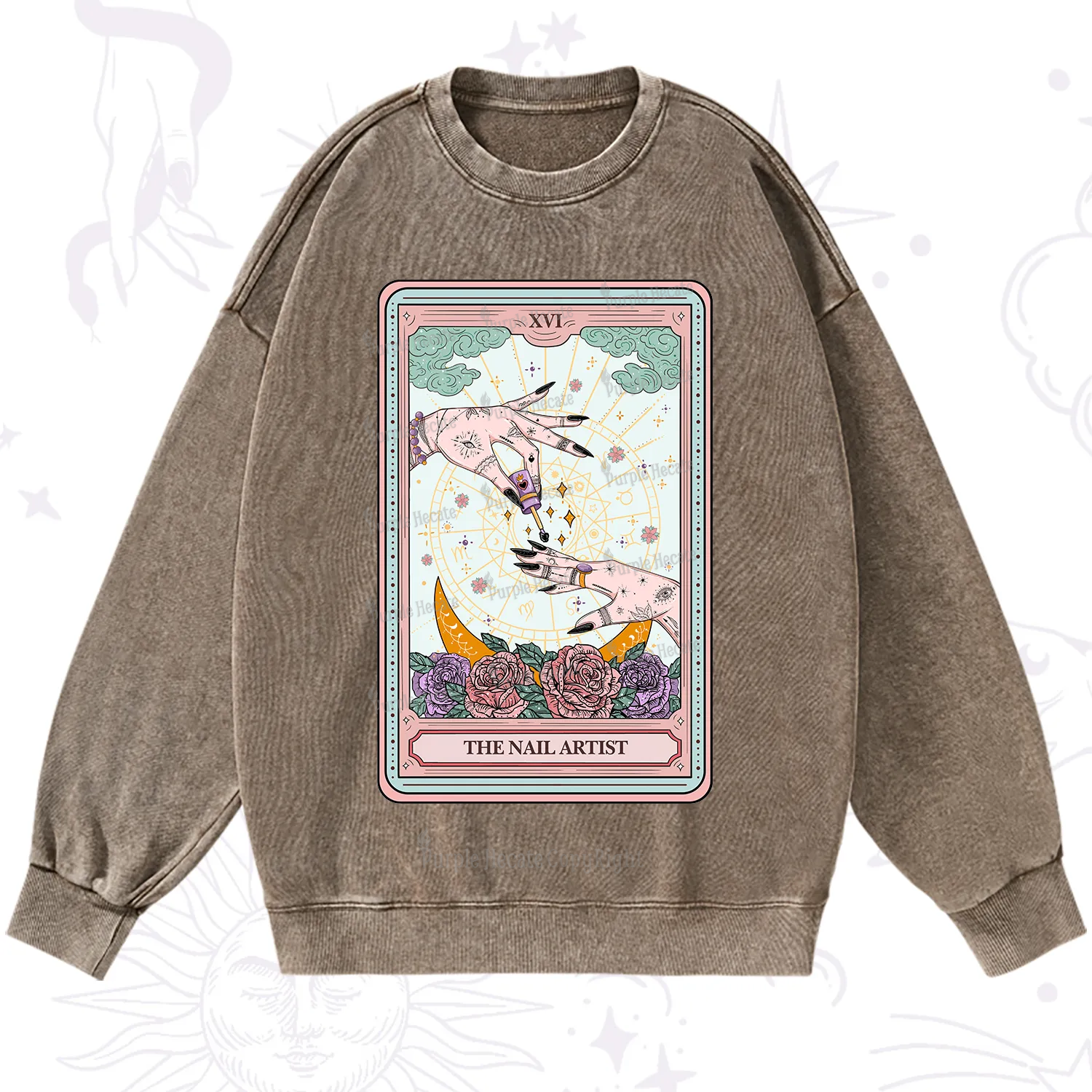 Purplehecate The Nail Artist Tarot Washed Sweatshirt