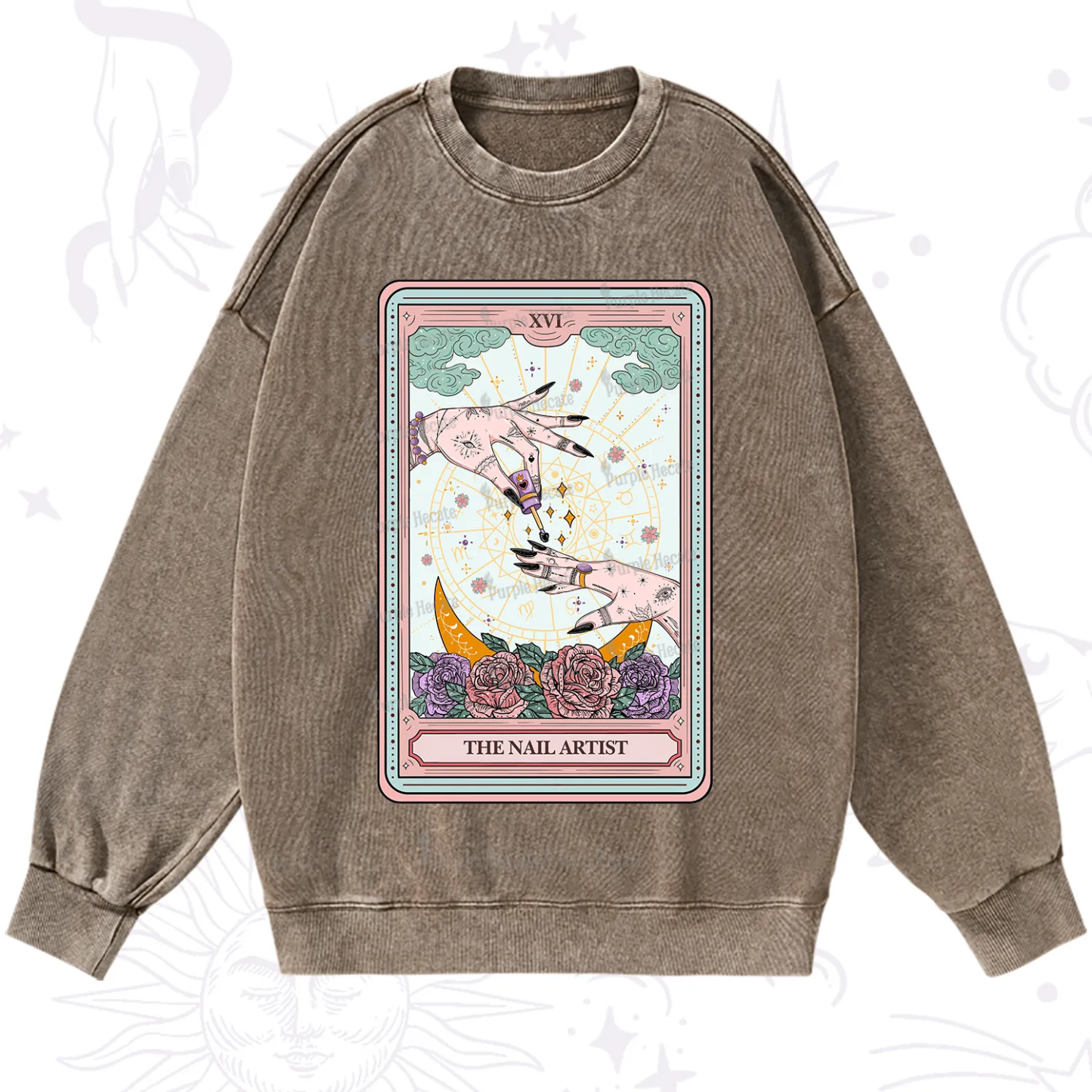 Purplehecate The Nail Artist Tarot Washed Sweatshirt