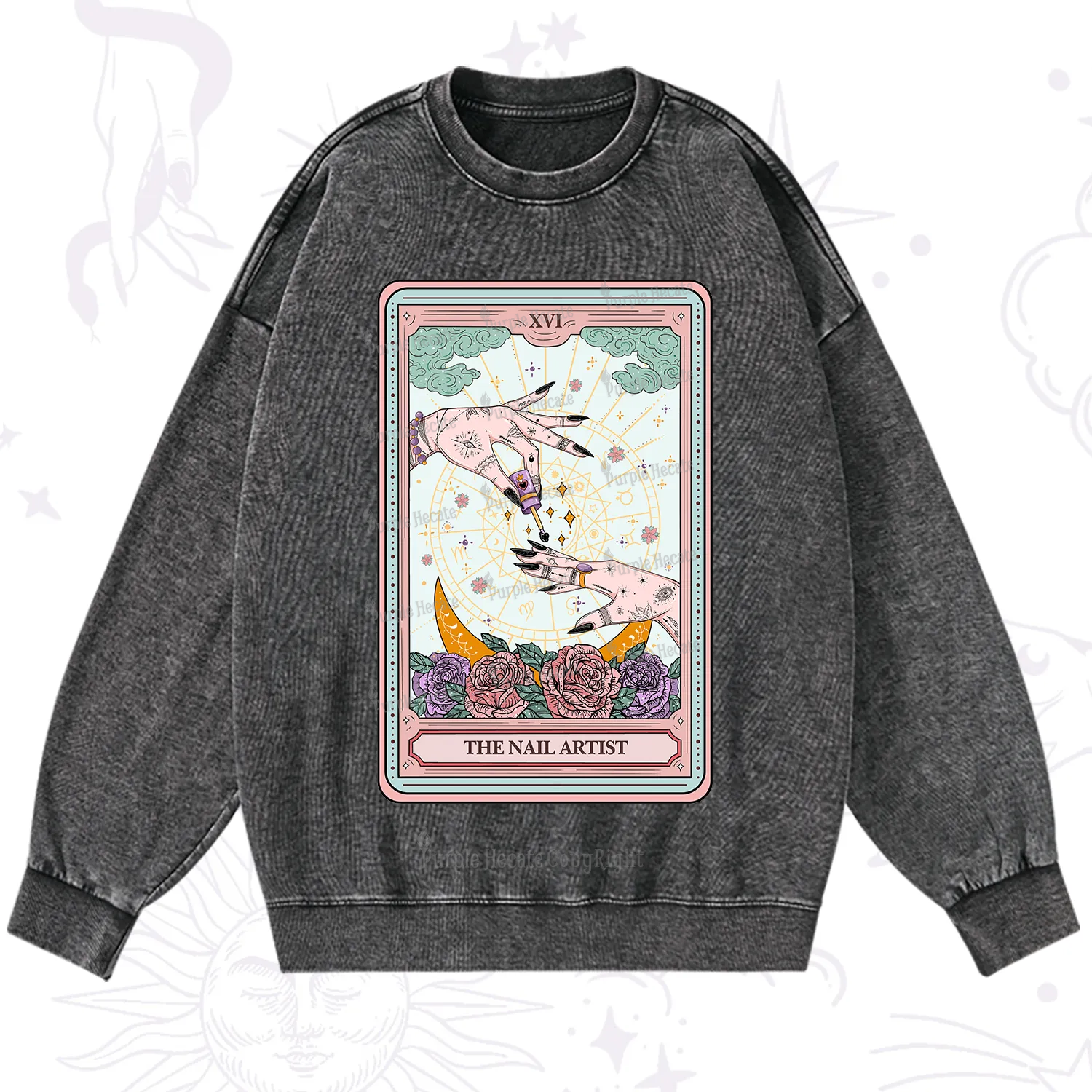 Purplehecate The Nail Artist Tarot Washed Sweatshirt