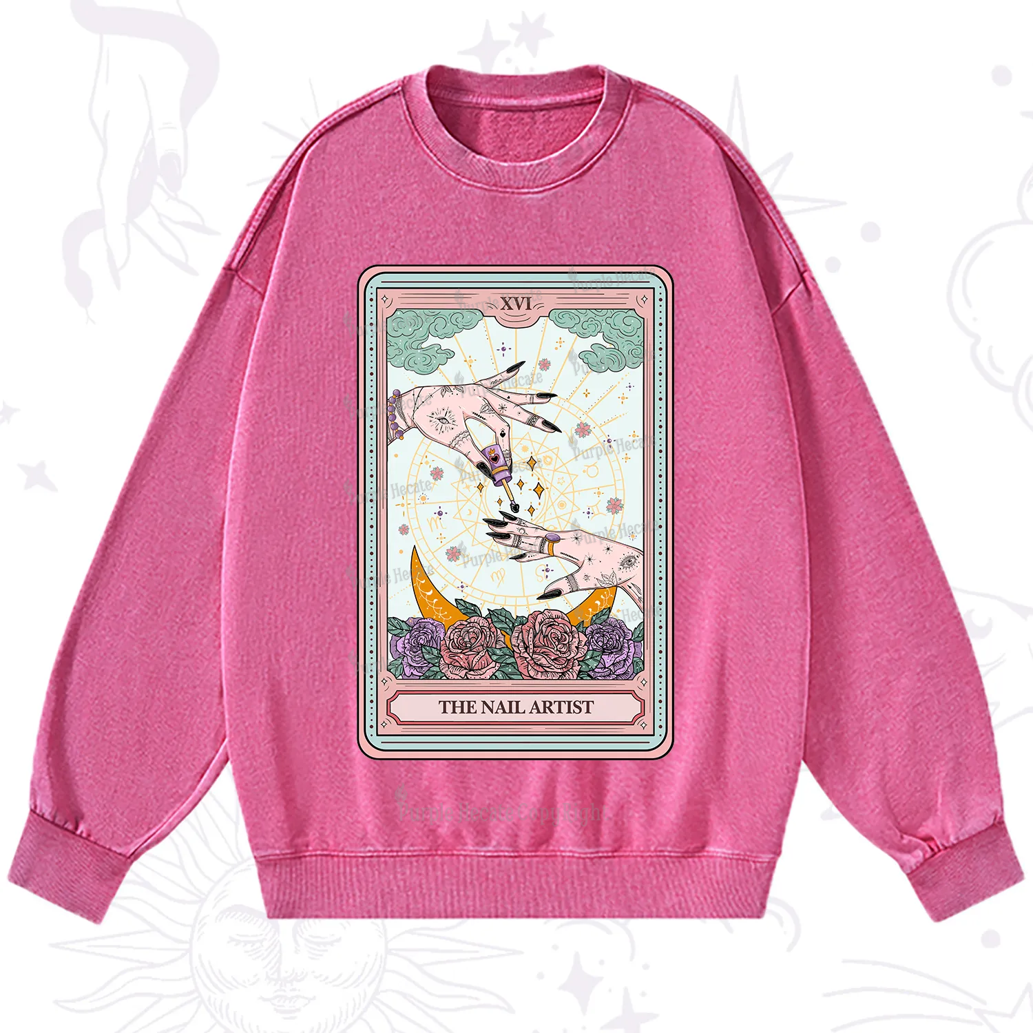 Purplehecate The Nail Artist Tarot Washed Sweatshirt
