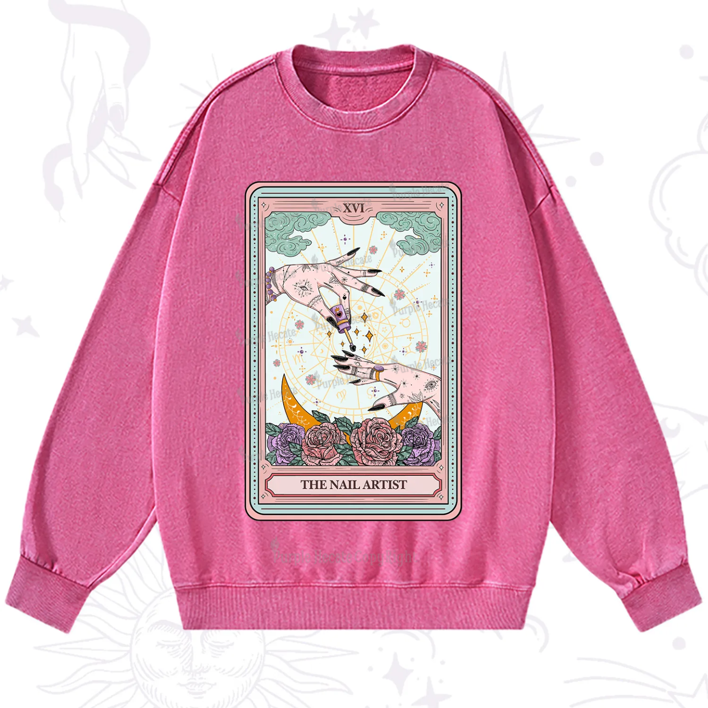 Purplehecate The Nail Artist Tarot Washed Sweatshirt