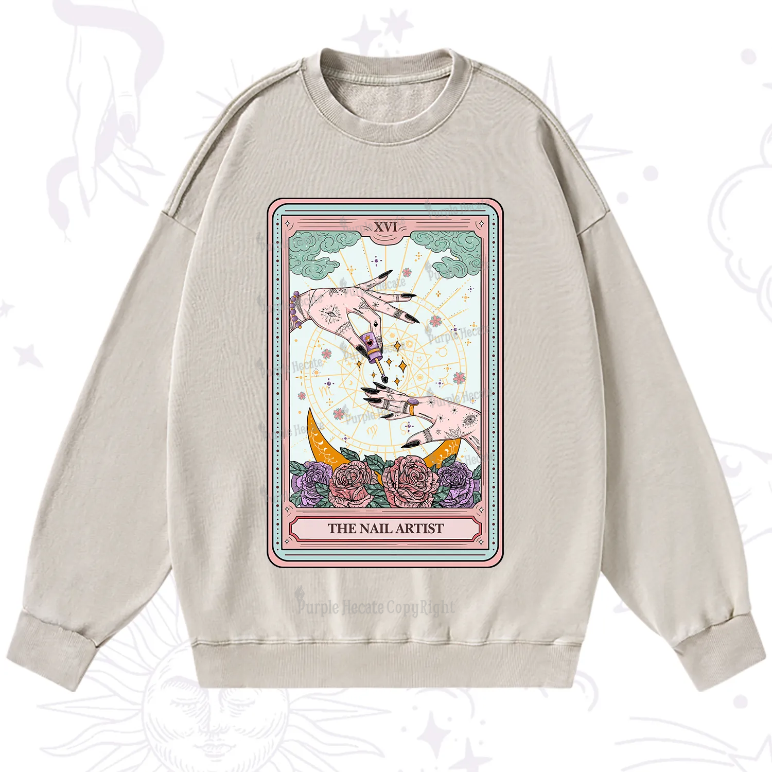 Purplehecate The Nail Artist Tarot Washed Sweatshirt