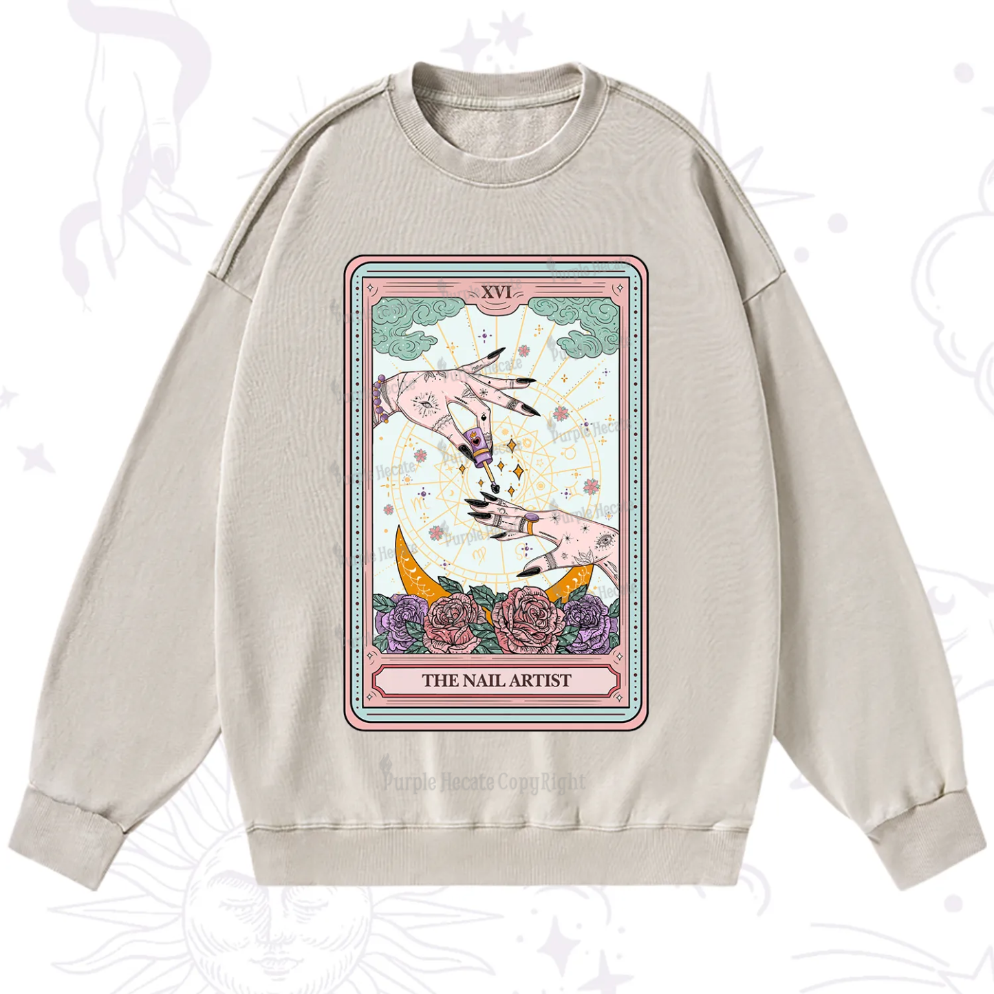 Purplehecate The Nail Artist Tarot Washed Sweatshirt