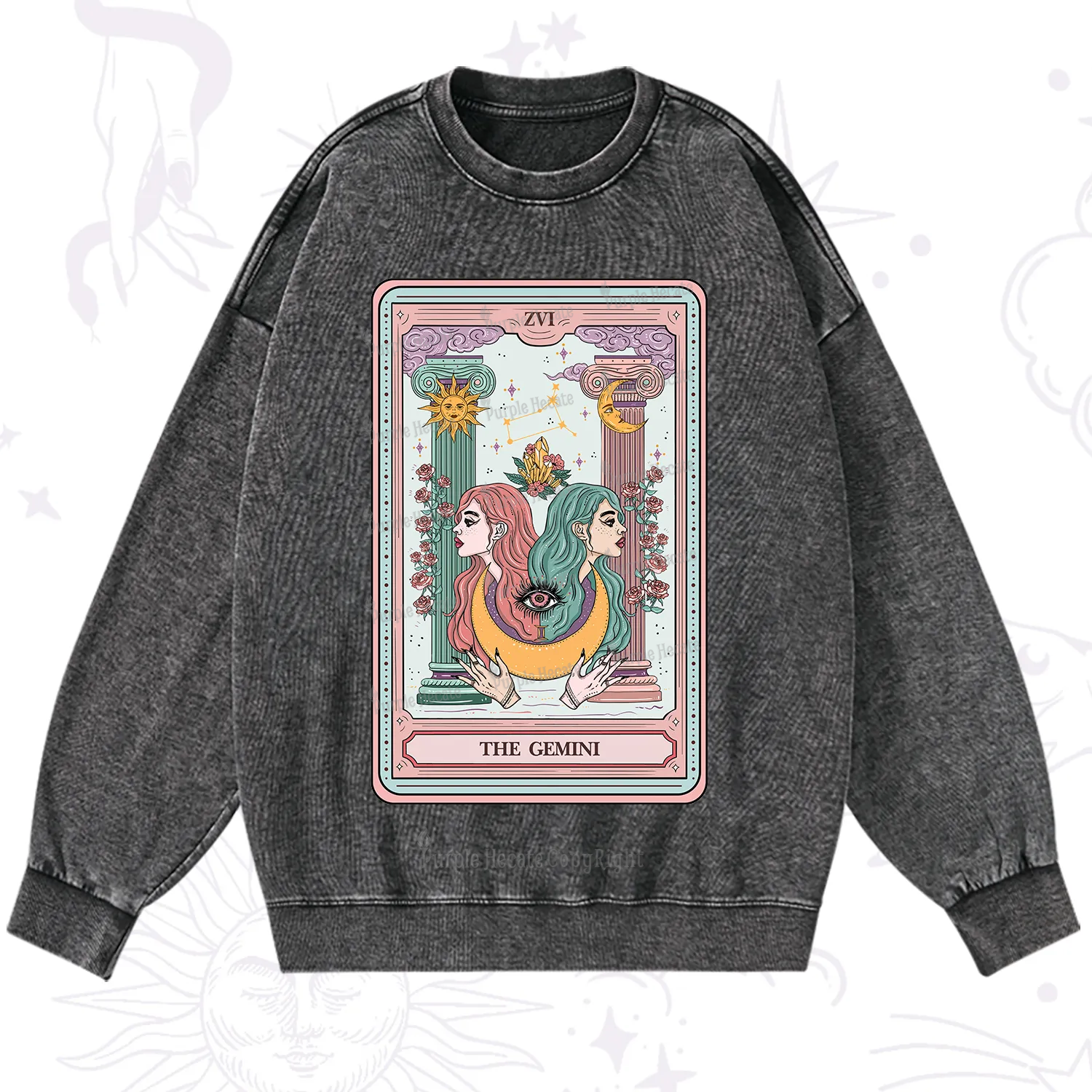 Purplehecate The Gemini Goddess Tarot Washed Sweatshirt