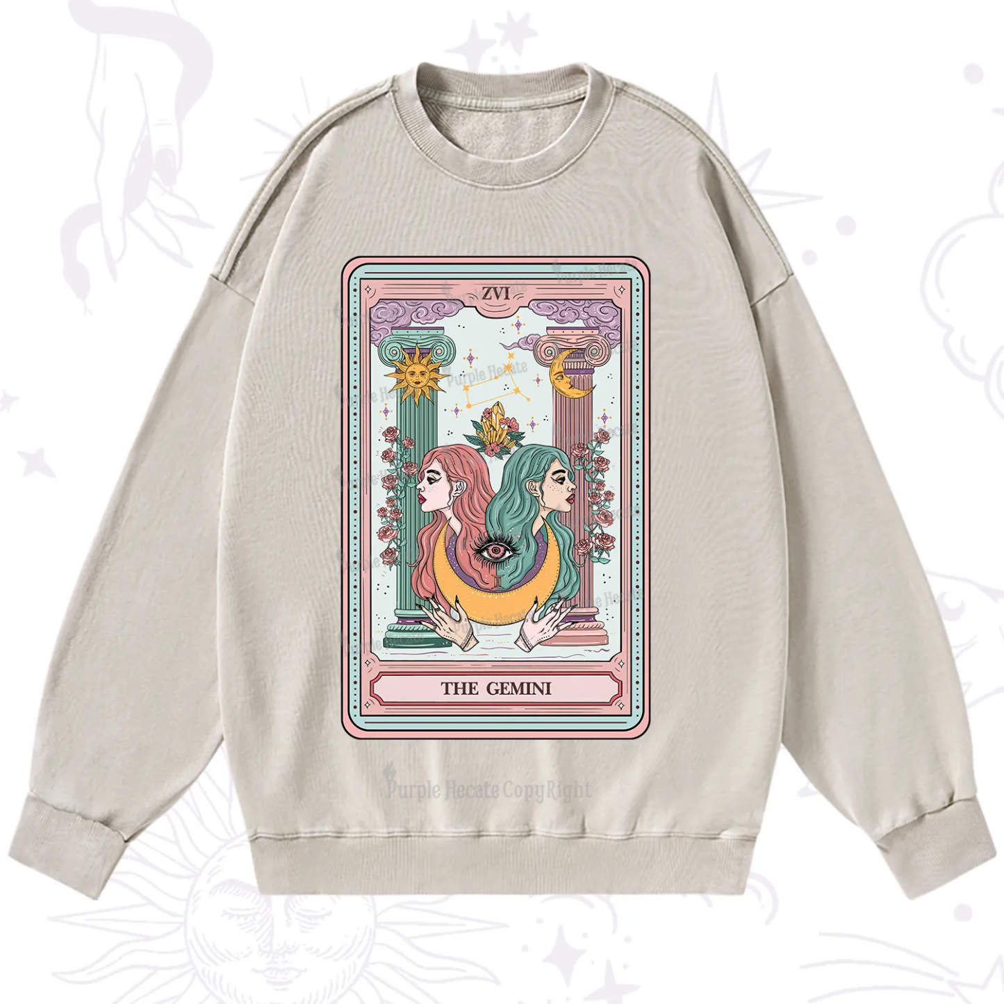 Purplehecate The Gemini Goddess Tarot Washed Sweatshirt