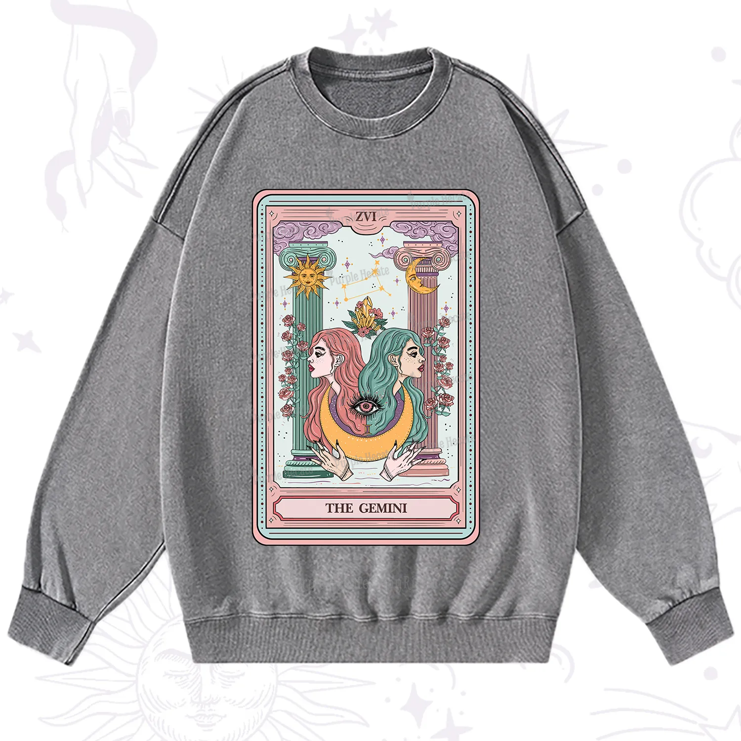 Purplehecate The Gemini Goddess Tarot Washed Sweatshirt