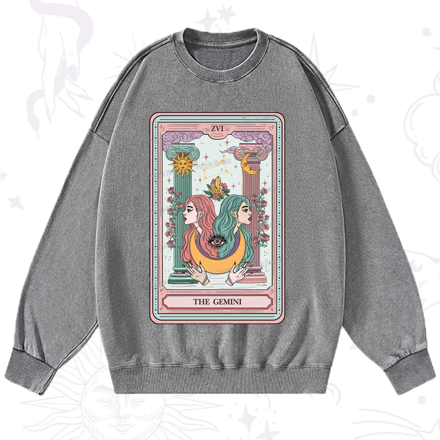 Purplehecate The Gemini Goddess Tarot Washed Sweatshirt
