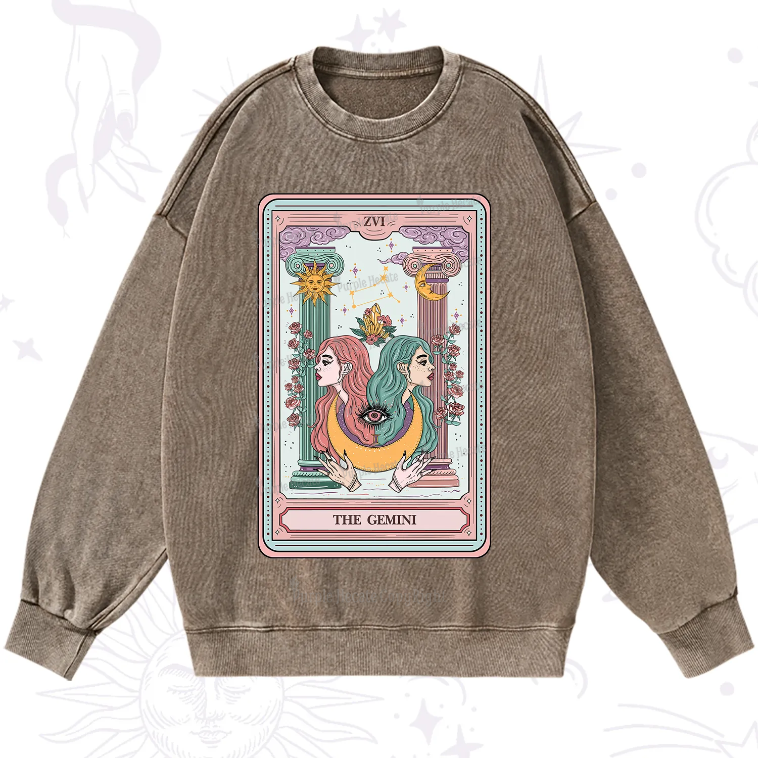 Purplehecate The Gemini Goddess Tarot Washed Sweatshirt