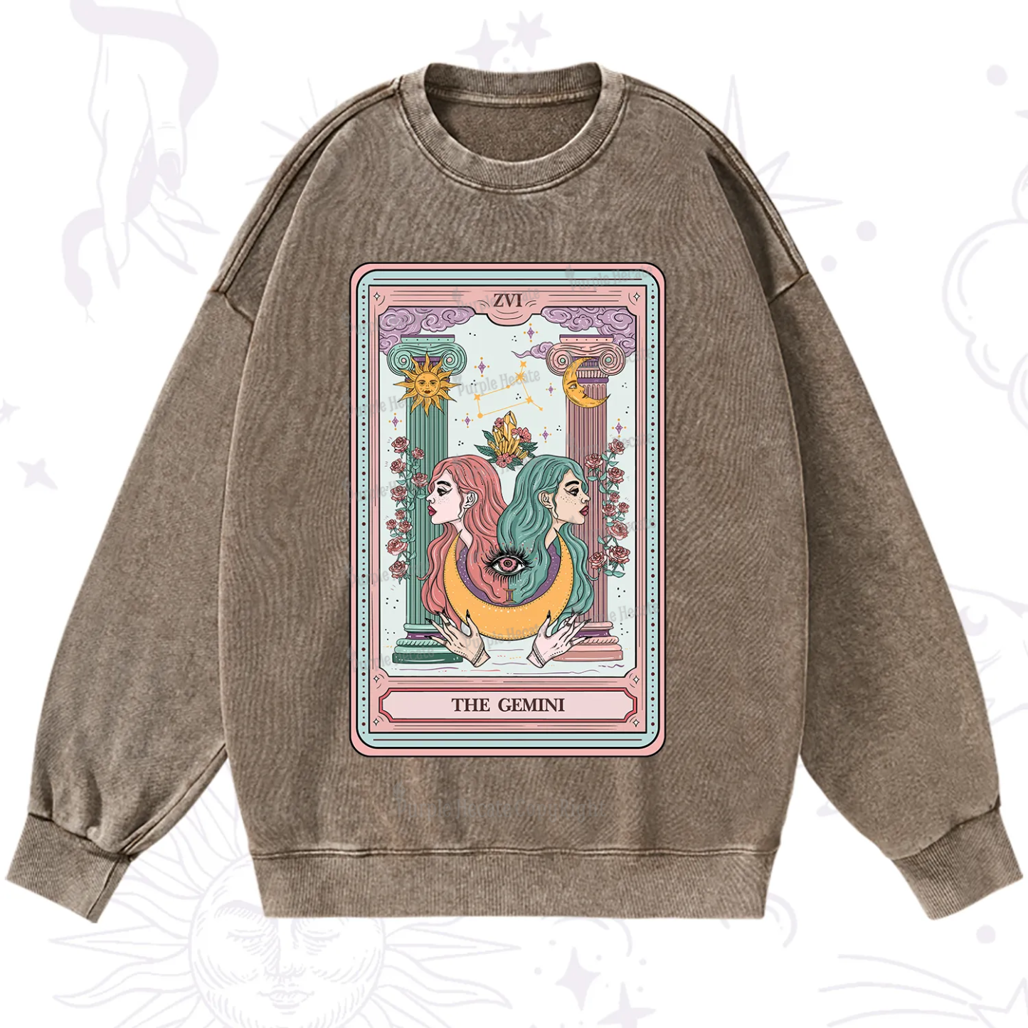 Purplehecate The Gemini Goddess Tarot Washed Sweatshirt