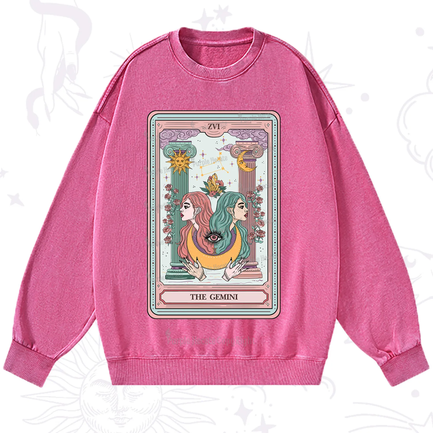 Purplehecate The Gemini Goddess Tarot Washed Sweatshirt
