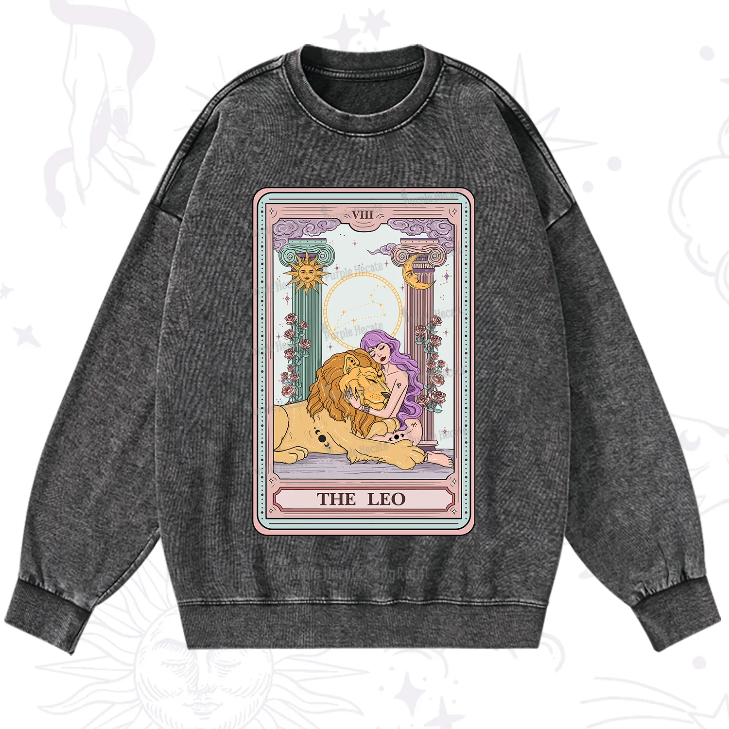 Purplehecate The Leo Goddess Tarot Washed Sweatshirt