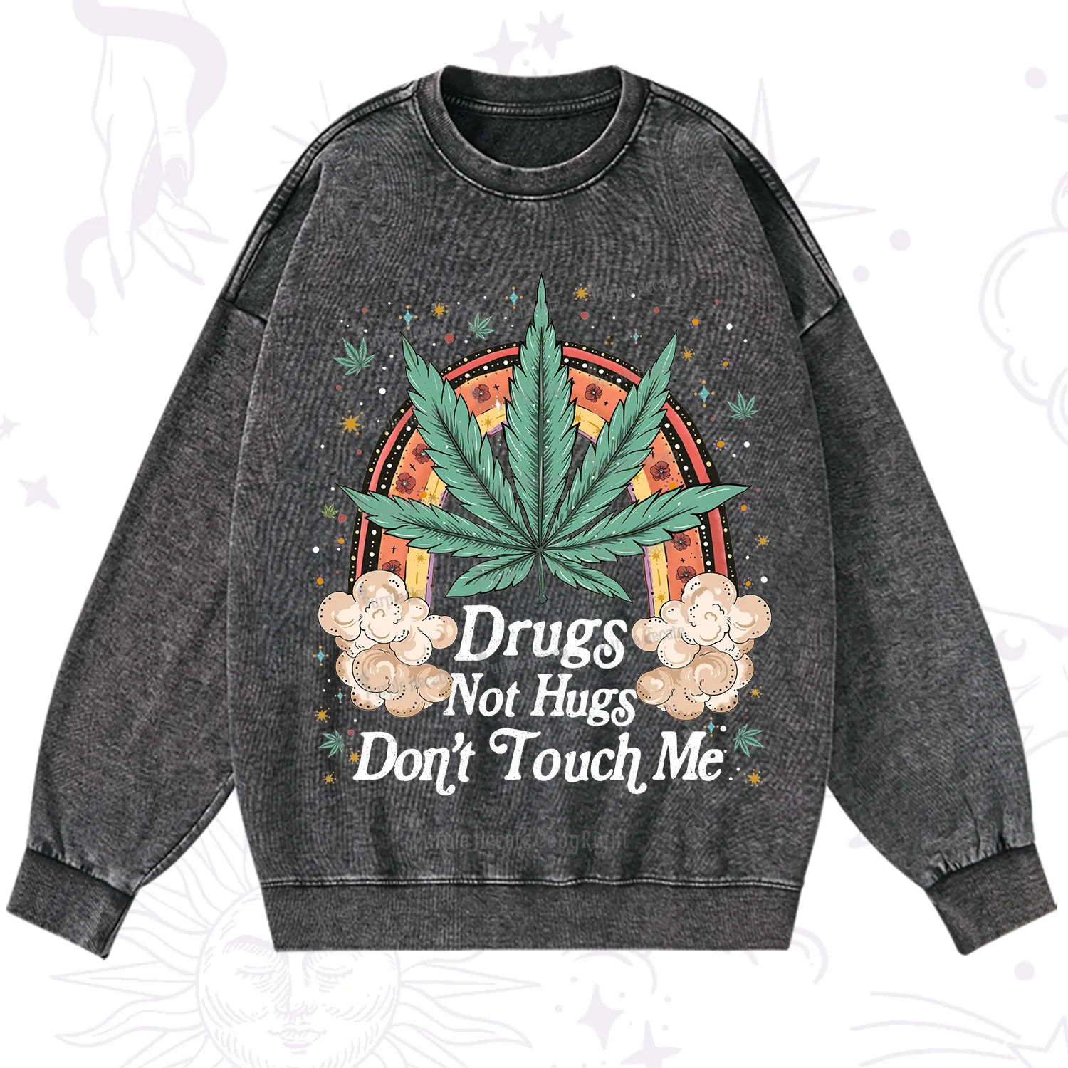 Purplehecate Drugs Not Hugs Washed Sweatshirt