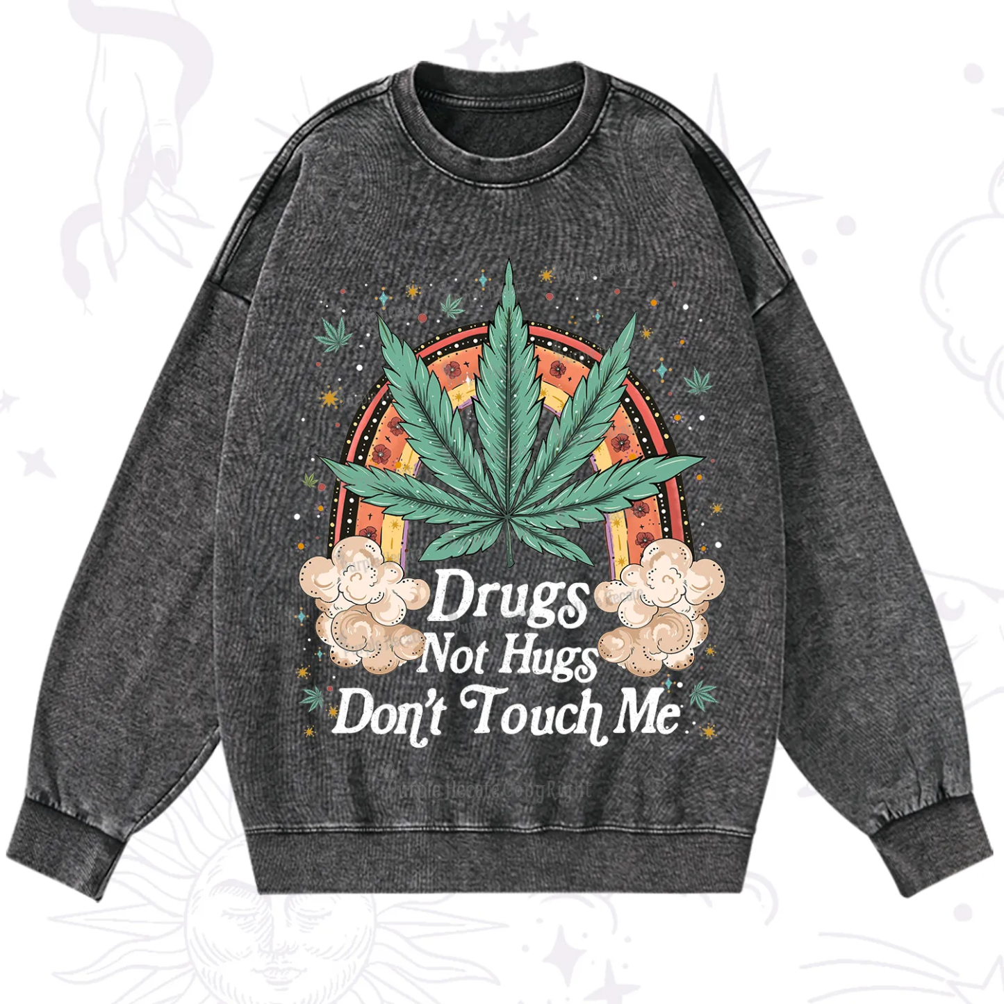 Purplehecate Drugs Not Hugs Washed Sweatshirt