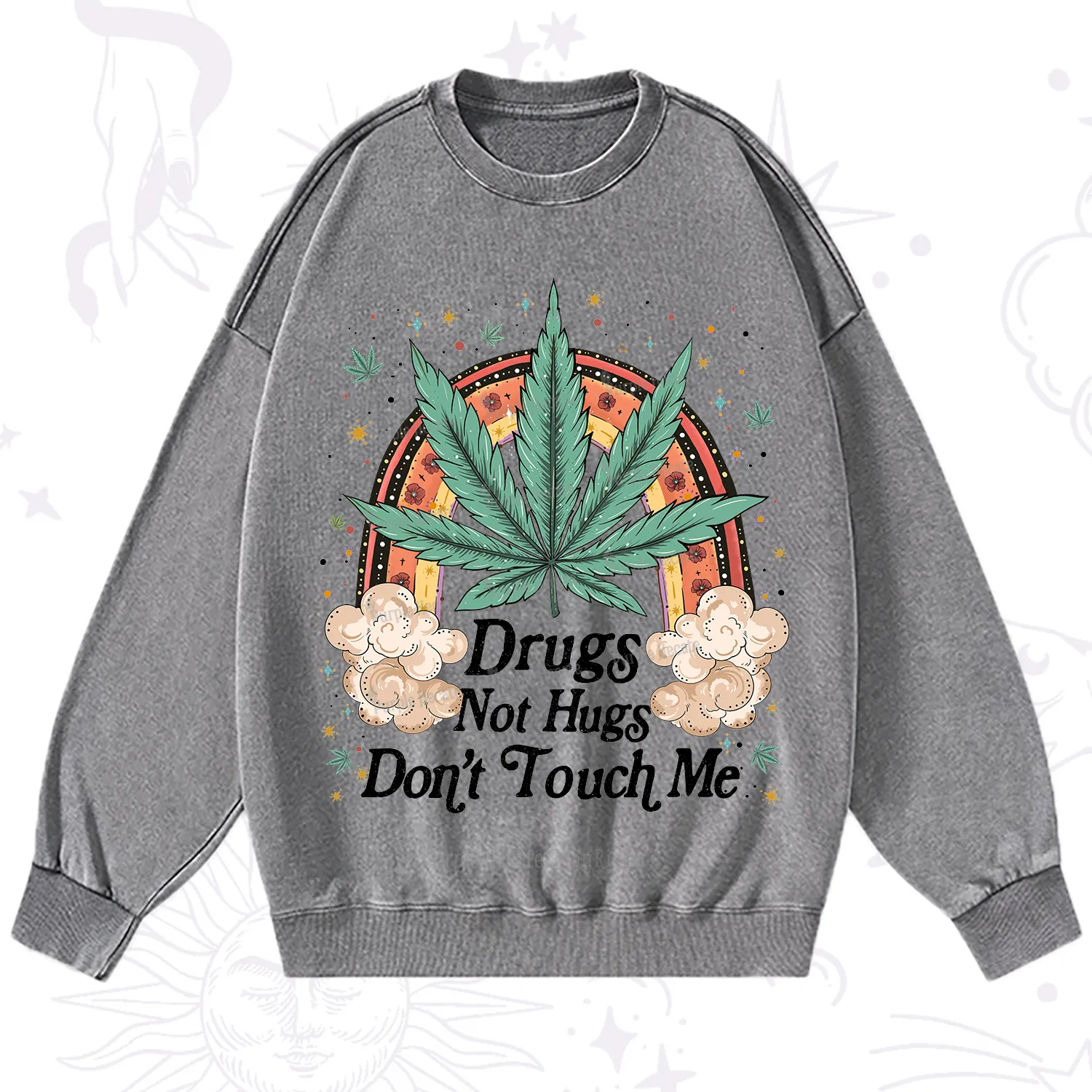 Purplehecate Drugs Not Hugs Washed Sweatshirt
