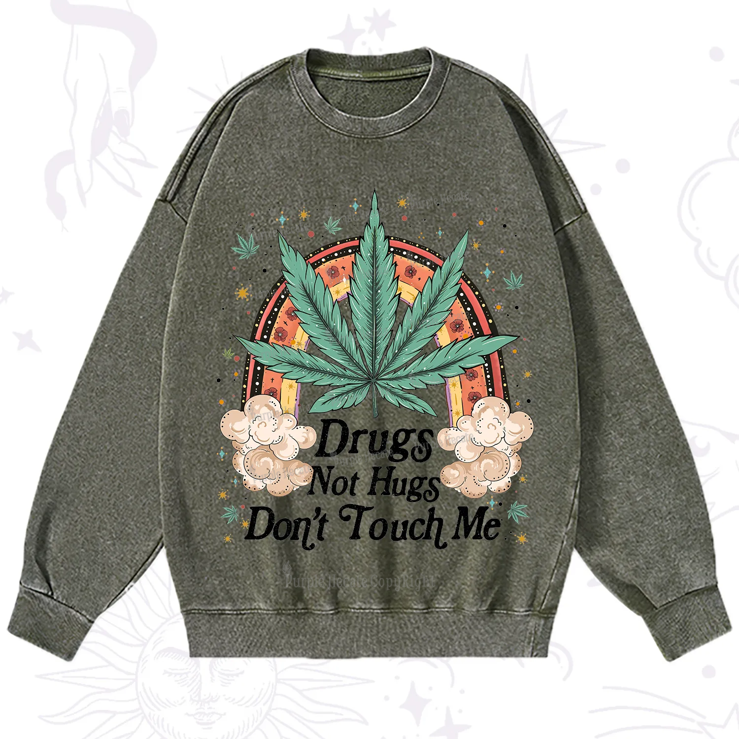 Purplehecate Drugs Not Hugs Washed Sweatshirt