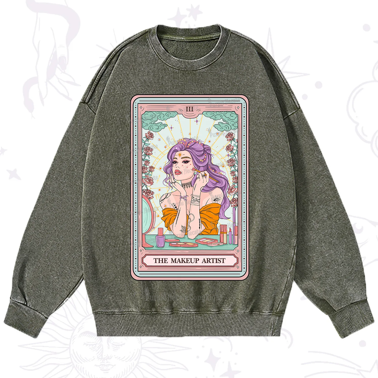 Purplehecate The Makeup Artist Tarot Washed Sweatshirt