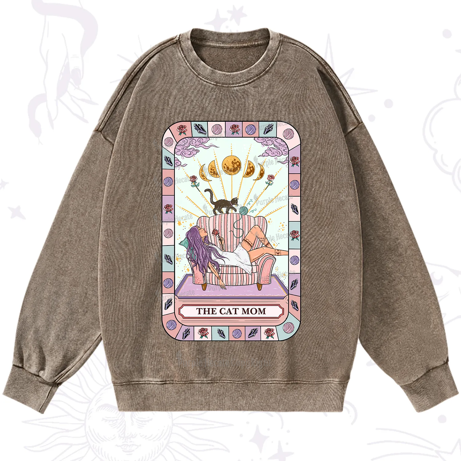 Purplehecate The Chill Cat Mom Washed Sweatshirt