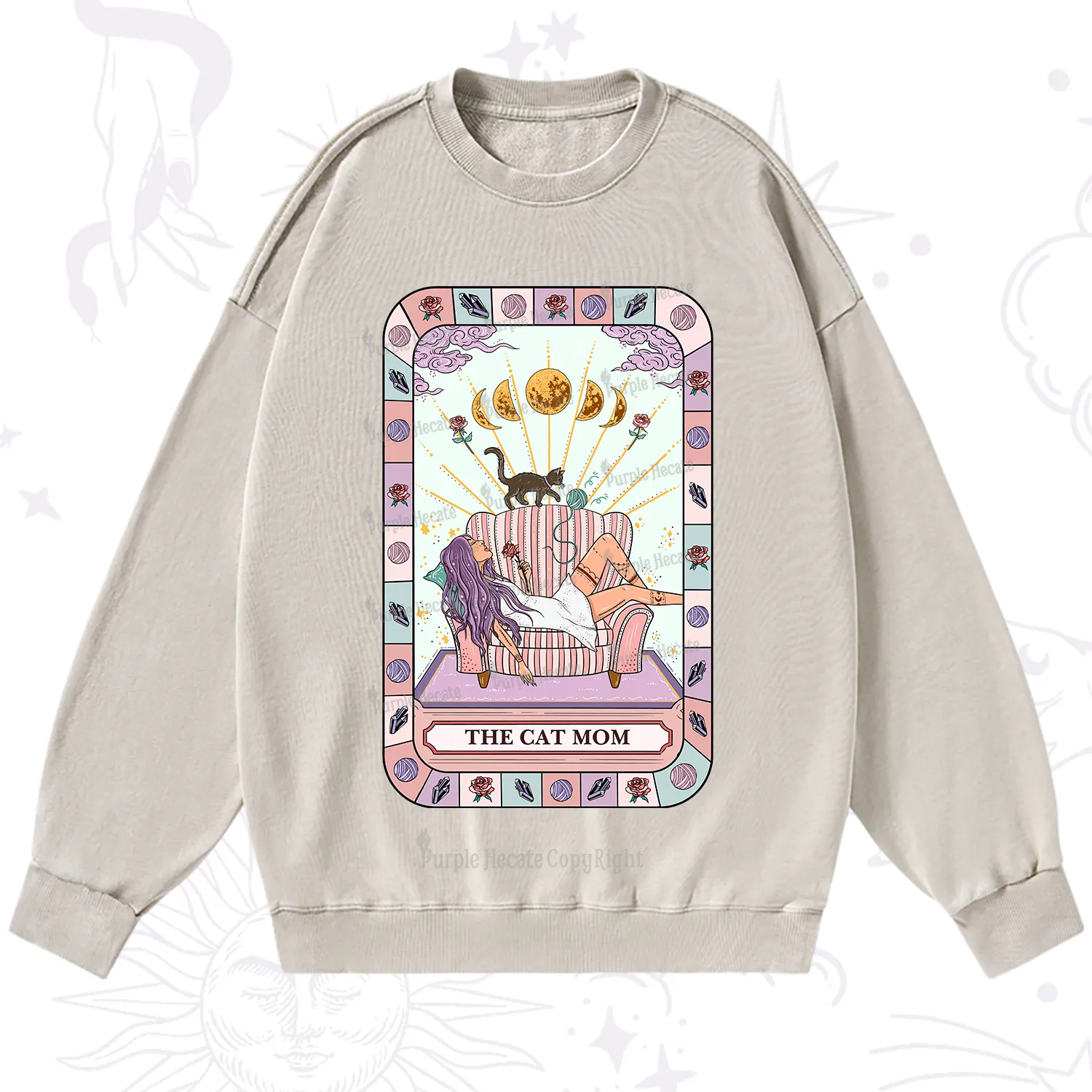 Purplehecate The Chill Cat Mom Washed Sweatshirt