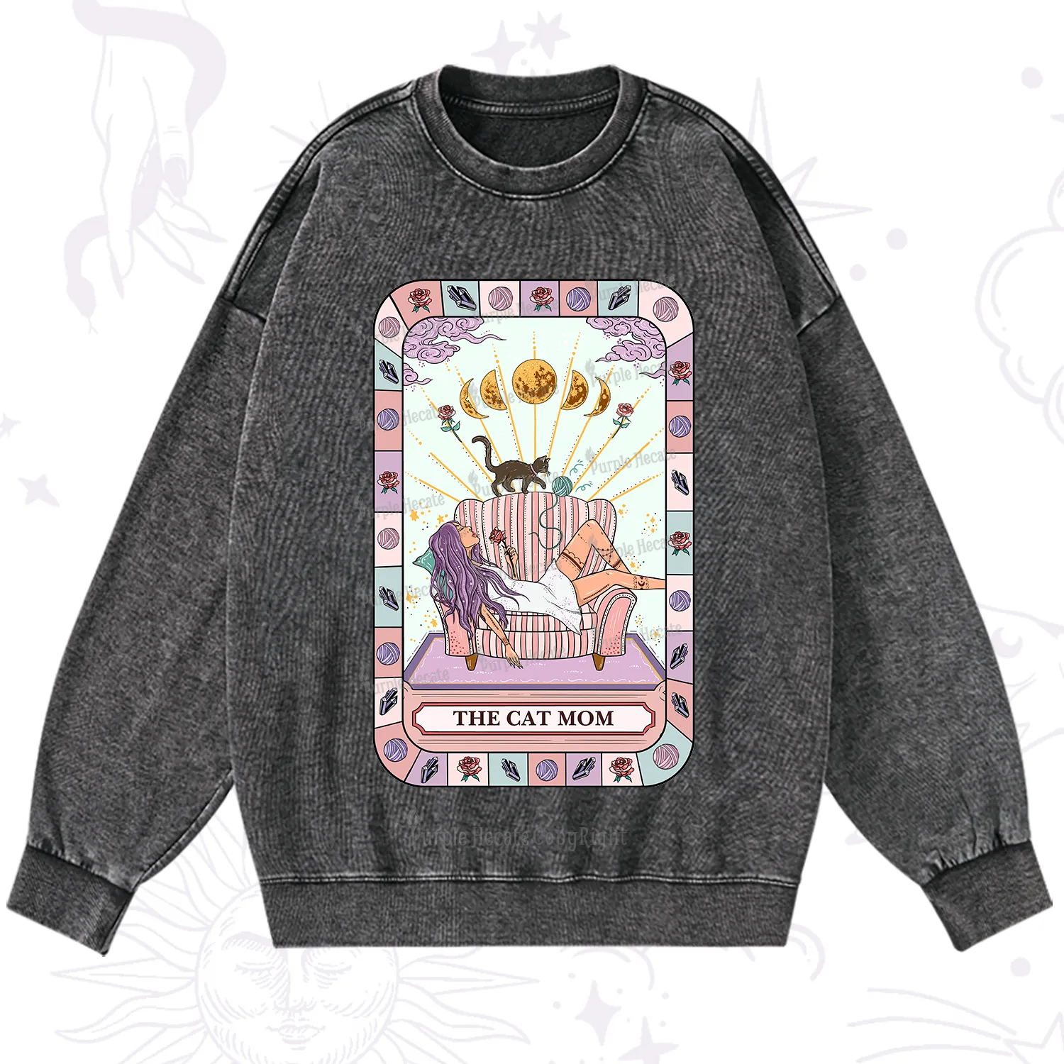 Purplehecate The Chill Cat Mom Washed Sweatshirt