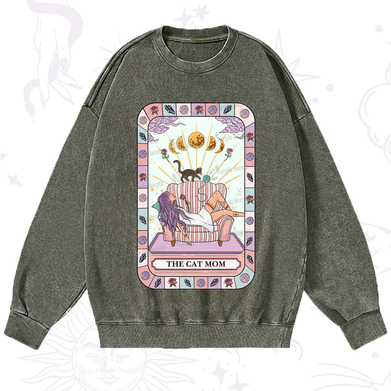 Purplehecate The Chill Cat Mom Washed Sweatshirt