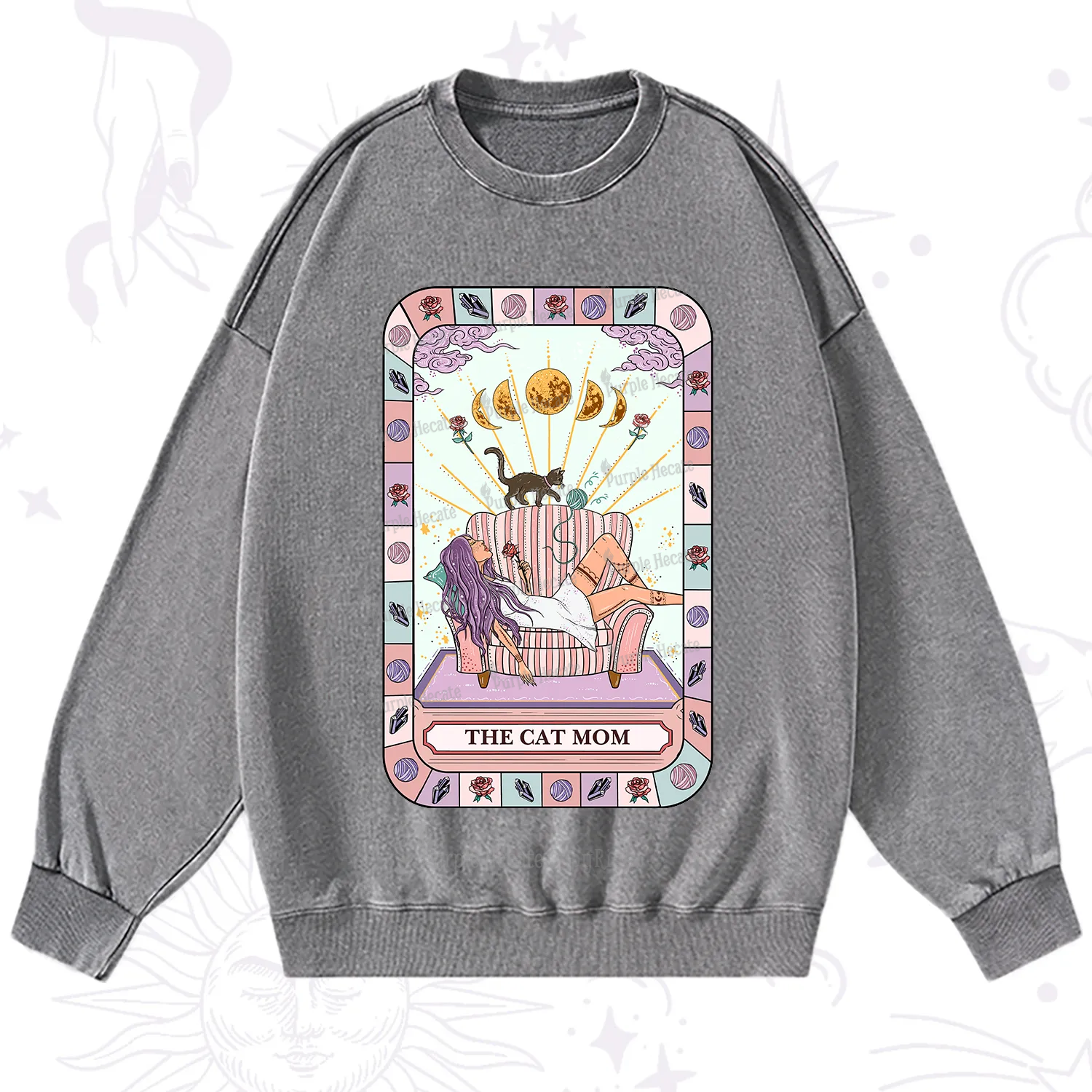 Purplehecate The Chill Cat Mom Washed Sweatshirt