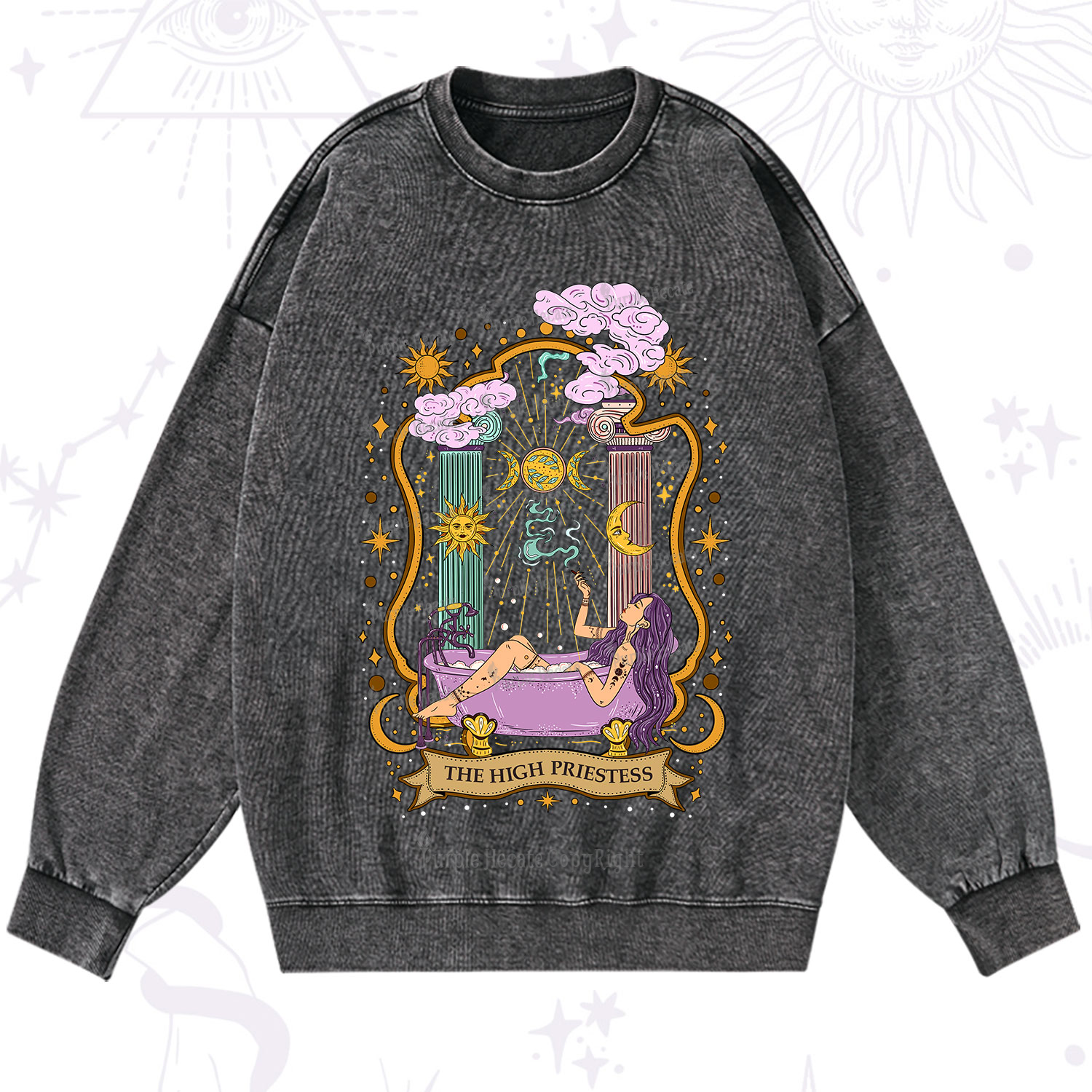 Purplehecate The High Priestess Goddess Washed Sweatshirt