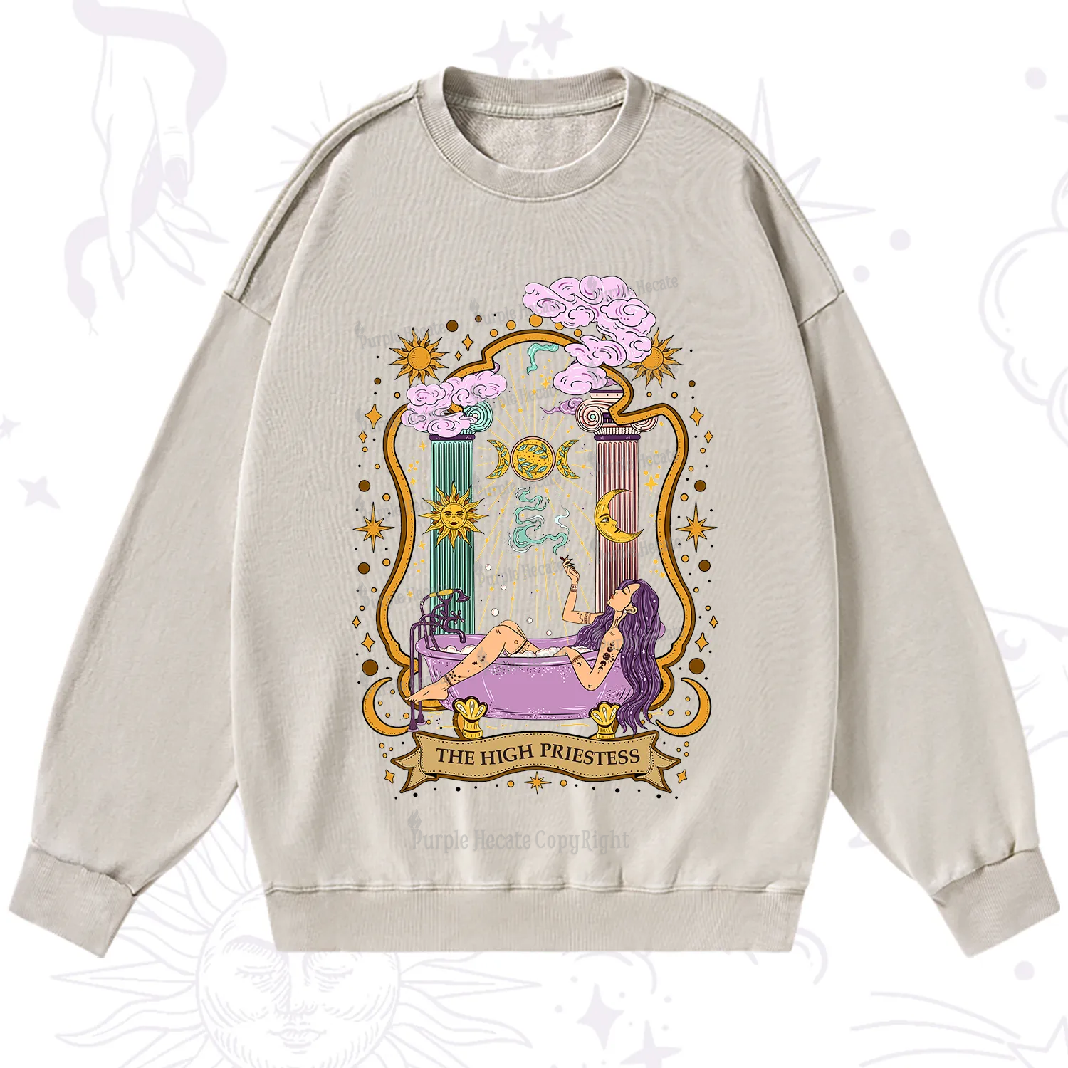 Purplehecate The High Priestess Goddess Washed Sweatshirt