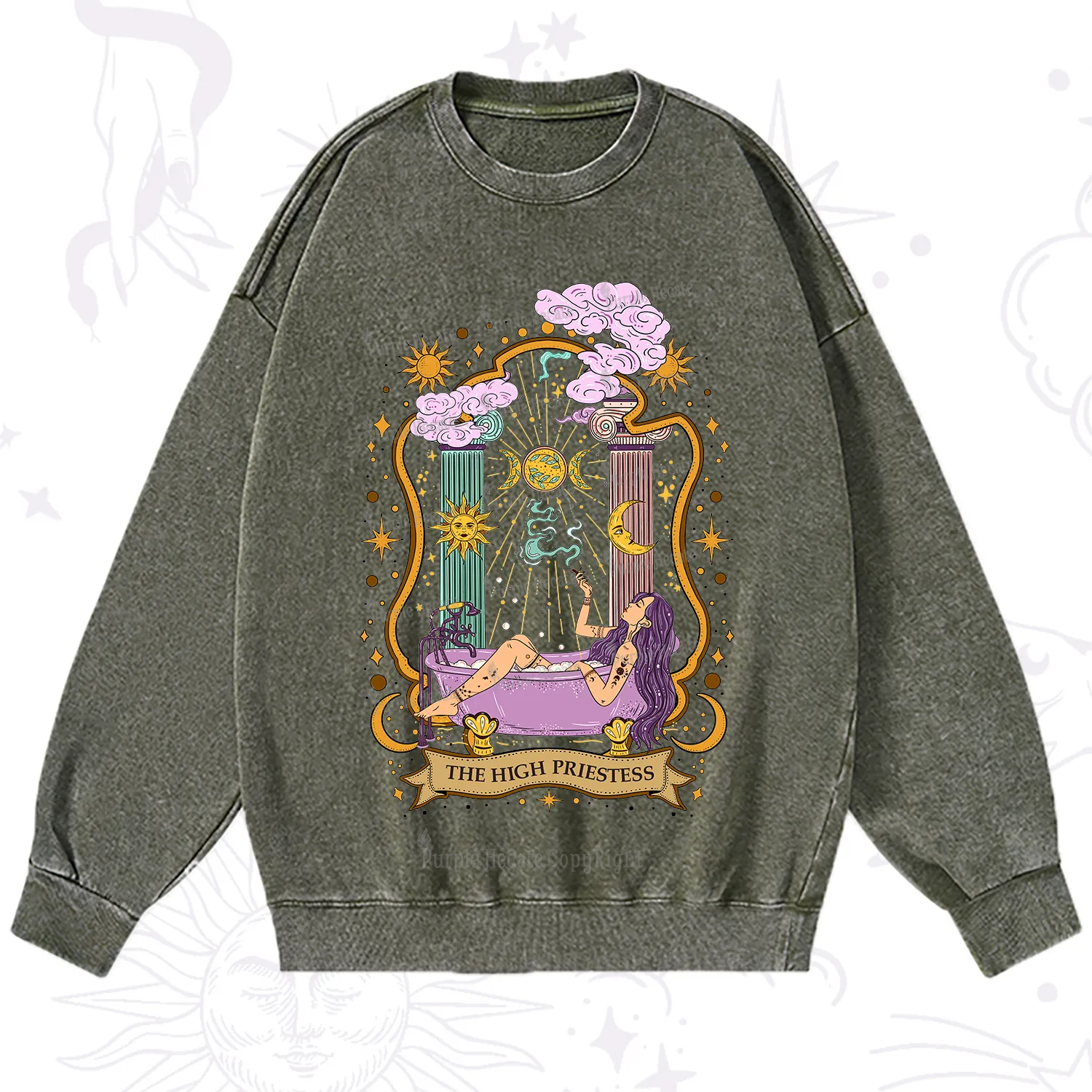 Purplehecate The High Priestess Goddess Washed Sweatshirt