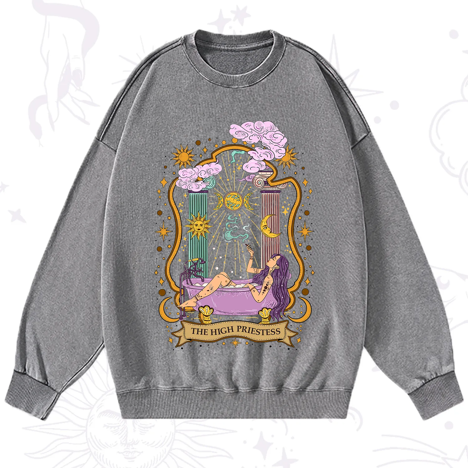 Purplehecate The High Priestess Goddess Washed Sweatshirt