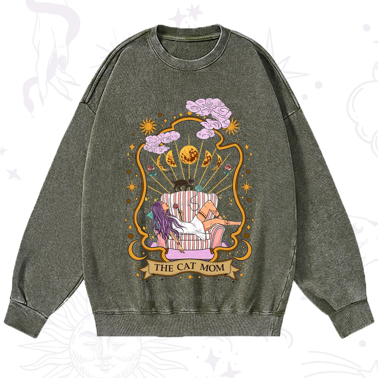 Purplehecate The Cat Mom Goddess Washed Sweatshirt
