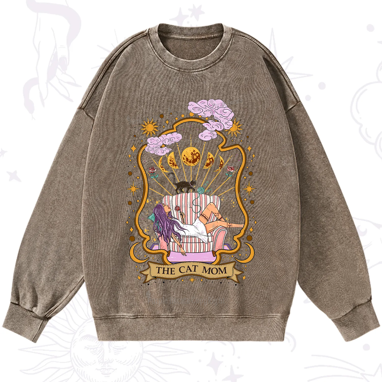 Purplehecate The Cat Mom Goddess Washed Sweatshirt
