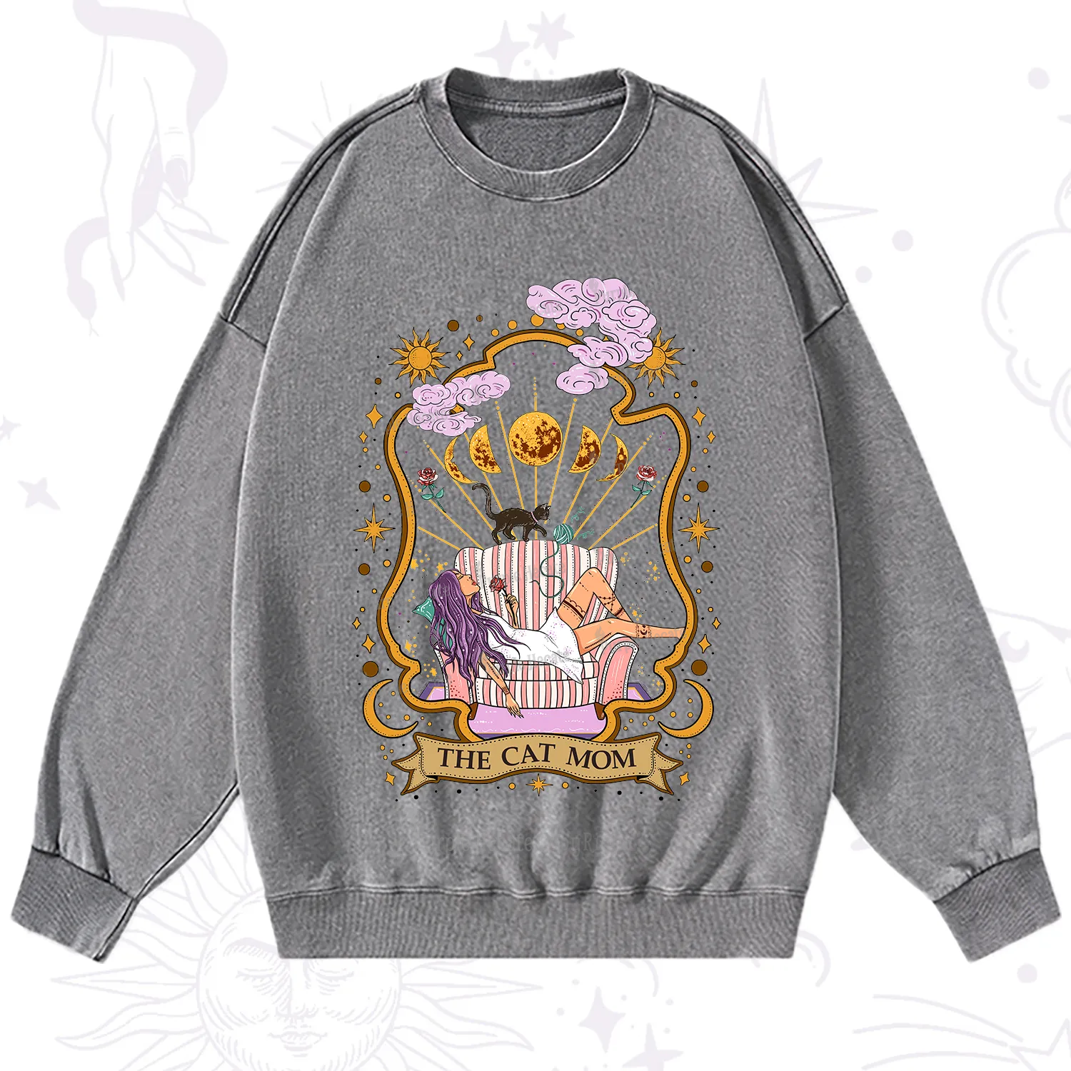 Purplehecate The Cat Mom Goddess Washed Sweatshirt