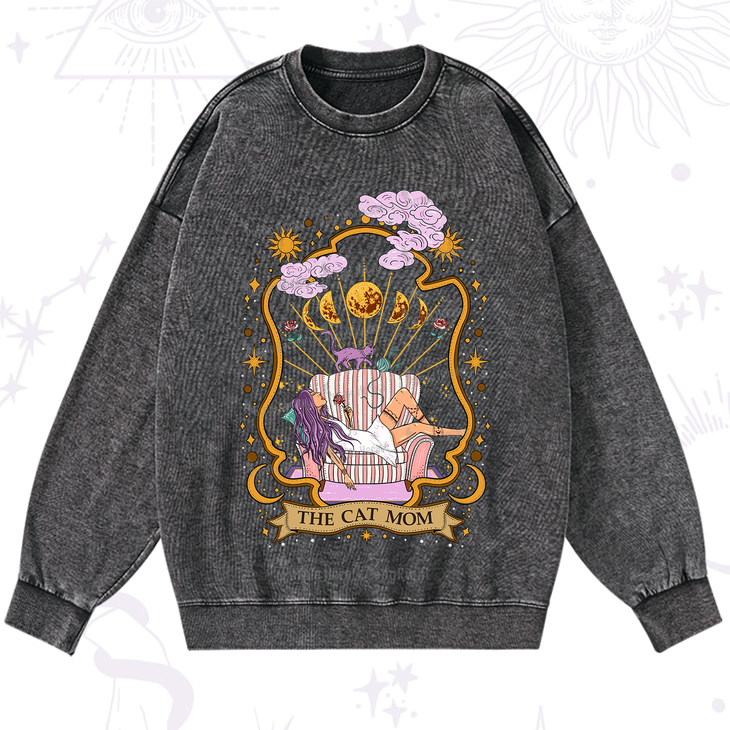 Purplehecate The Cat Mom Goddess Washed Sweatshirt