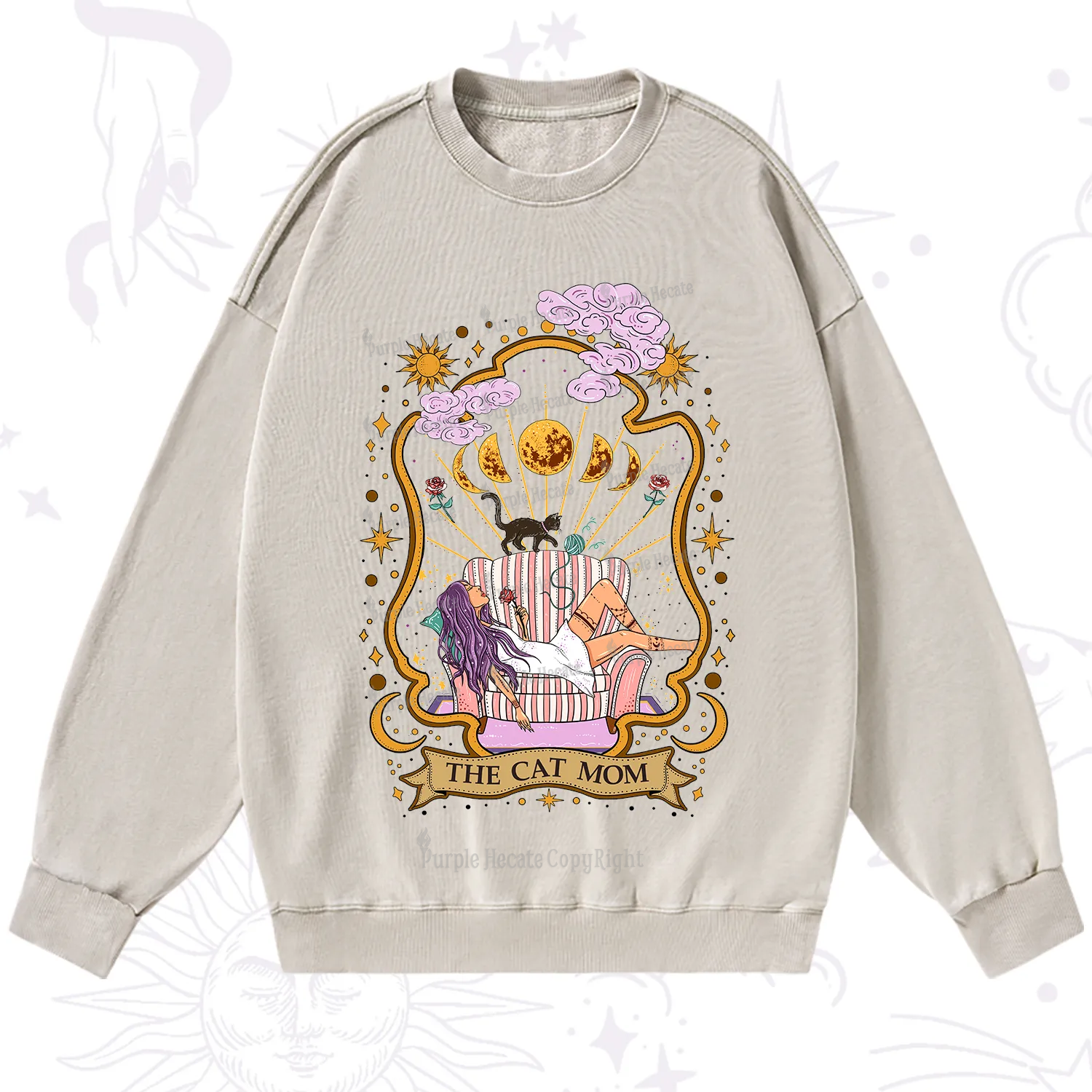 Purplehecate The Cat Mom Goddess Washed Sweatshirt