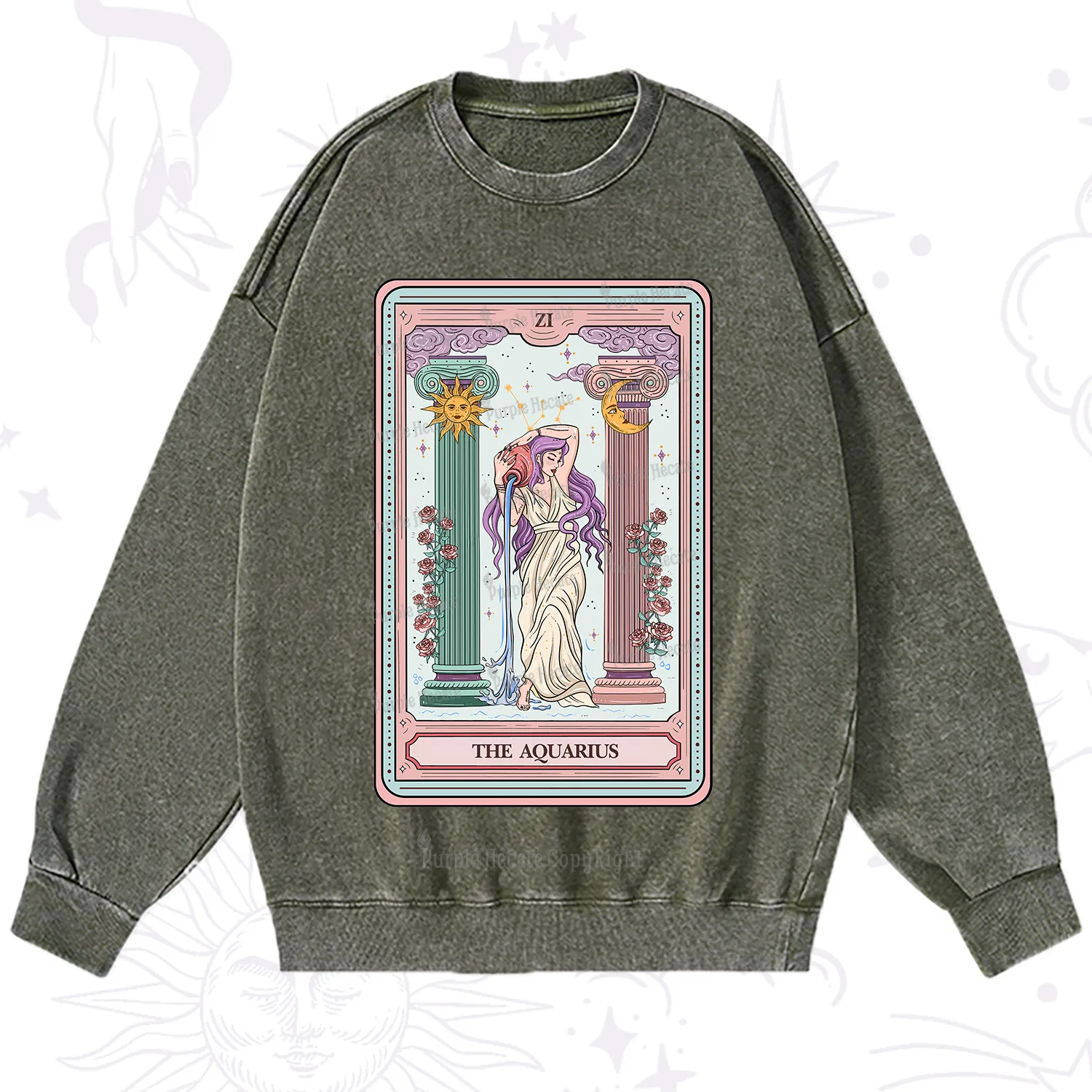 Purplehecate The Aquarius Goddess Tarot Washed Sweatshirt