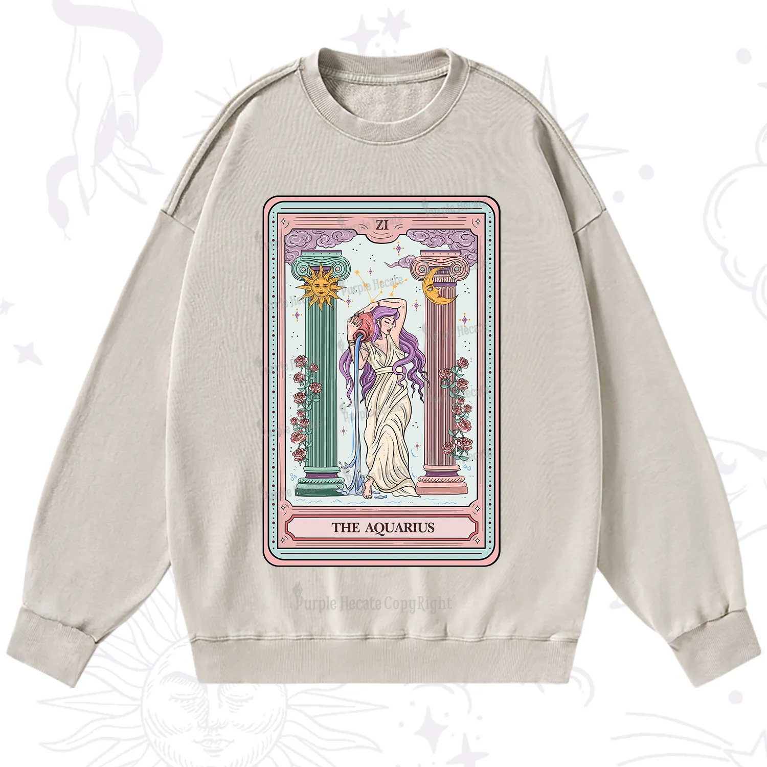 Purplehecate The Aquarius Goddess Tarot Washed Sweatshirt