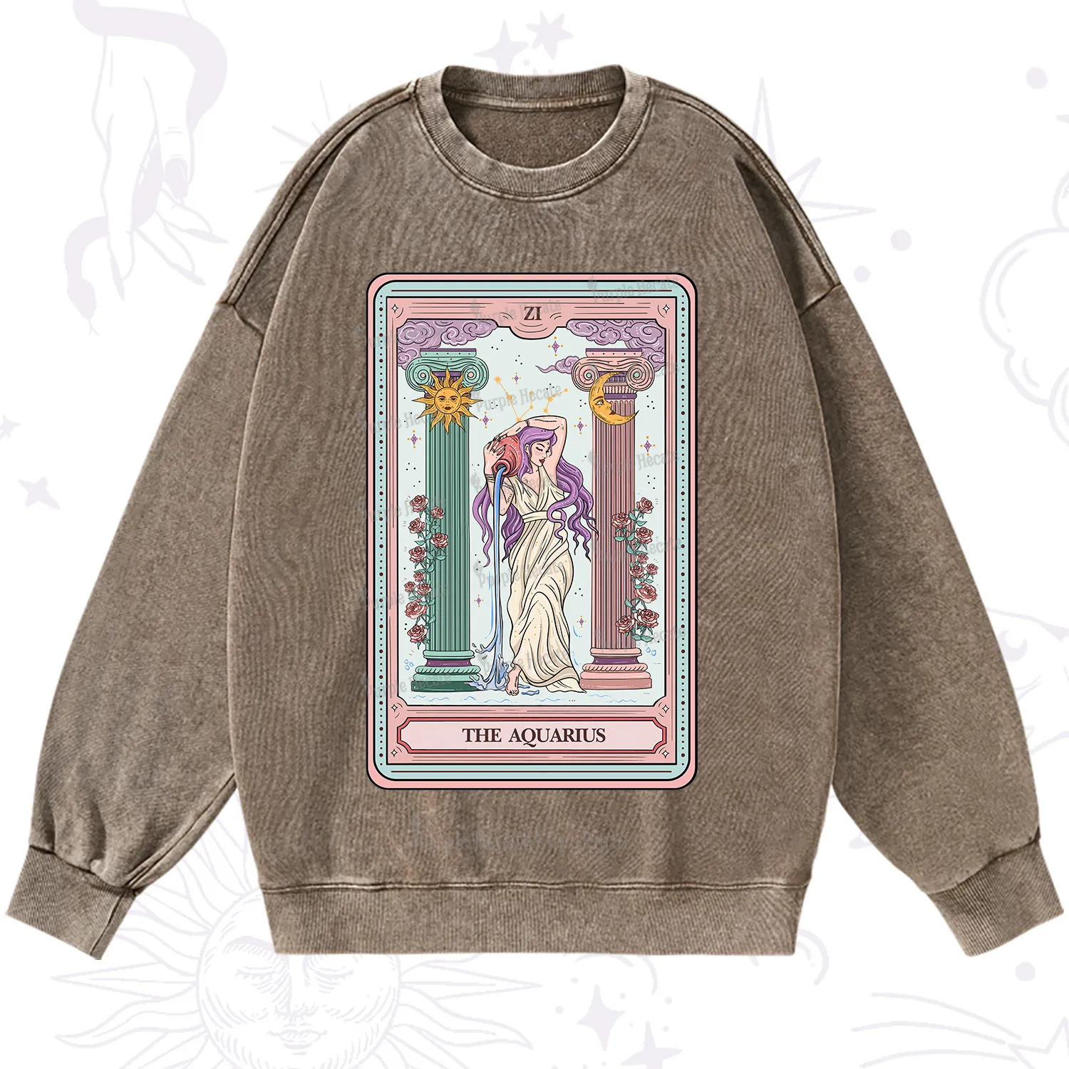 Purplehecate The Aquarius Goddess Tarot Washed Sweatshirt