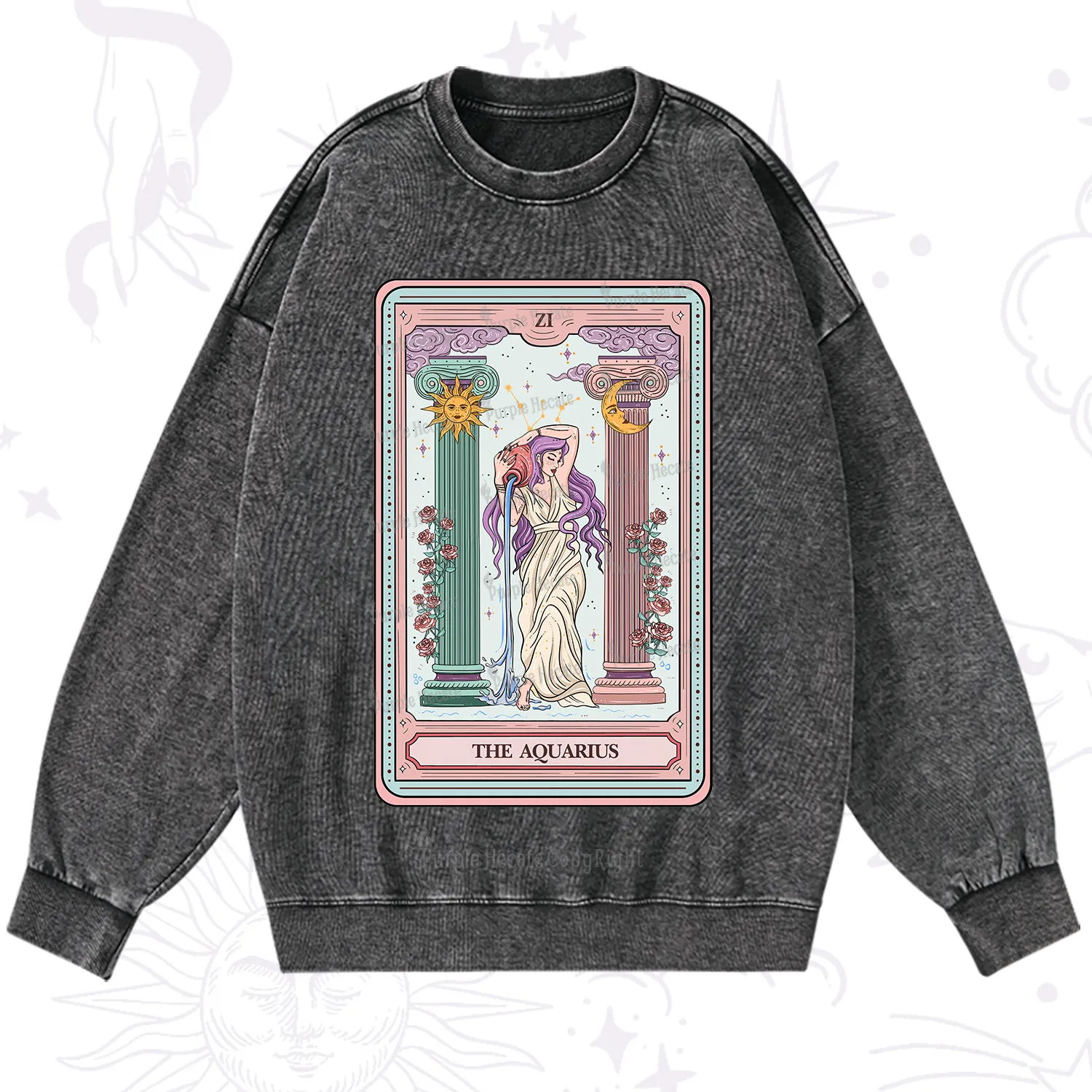 Purplehecate The Aquarius Goddess Tarot Washed Sweatshirt