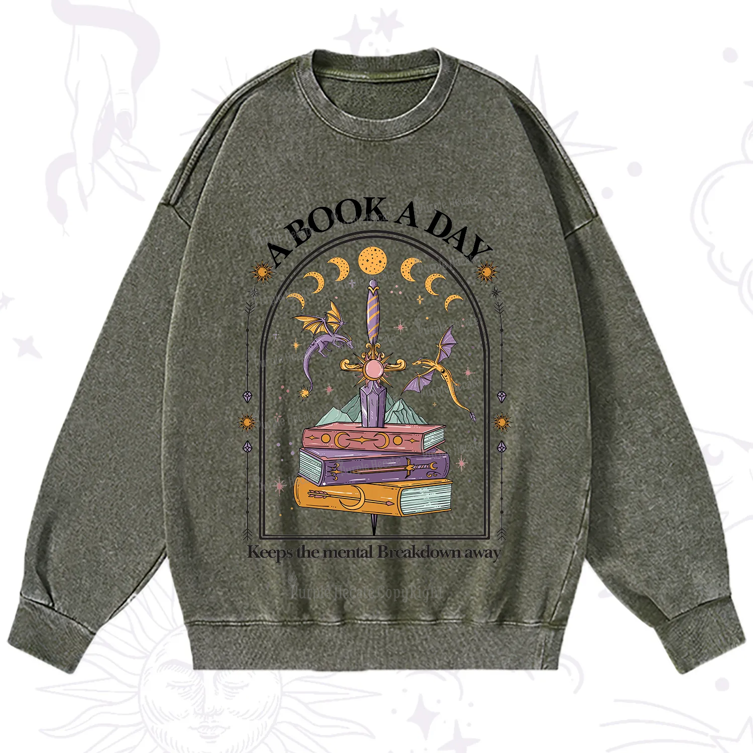Purplehecate A Book A Day Keeps The Mental Breakdown Away Washed Sweatshirt
