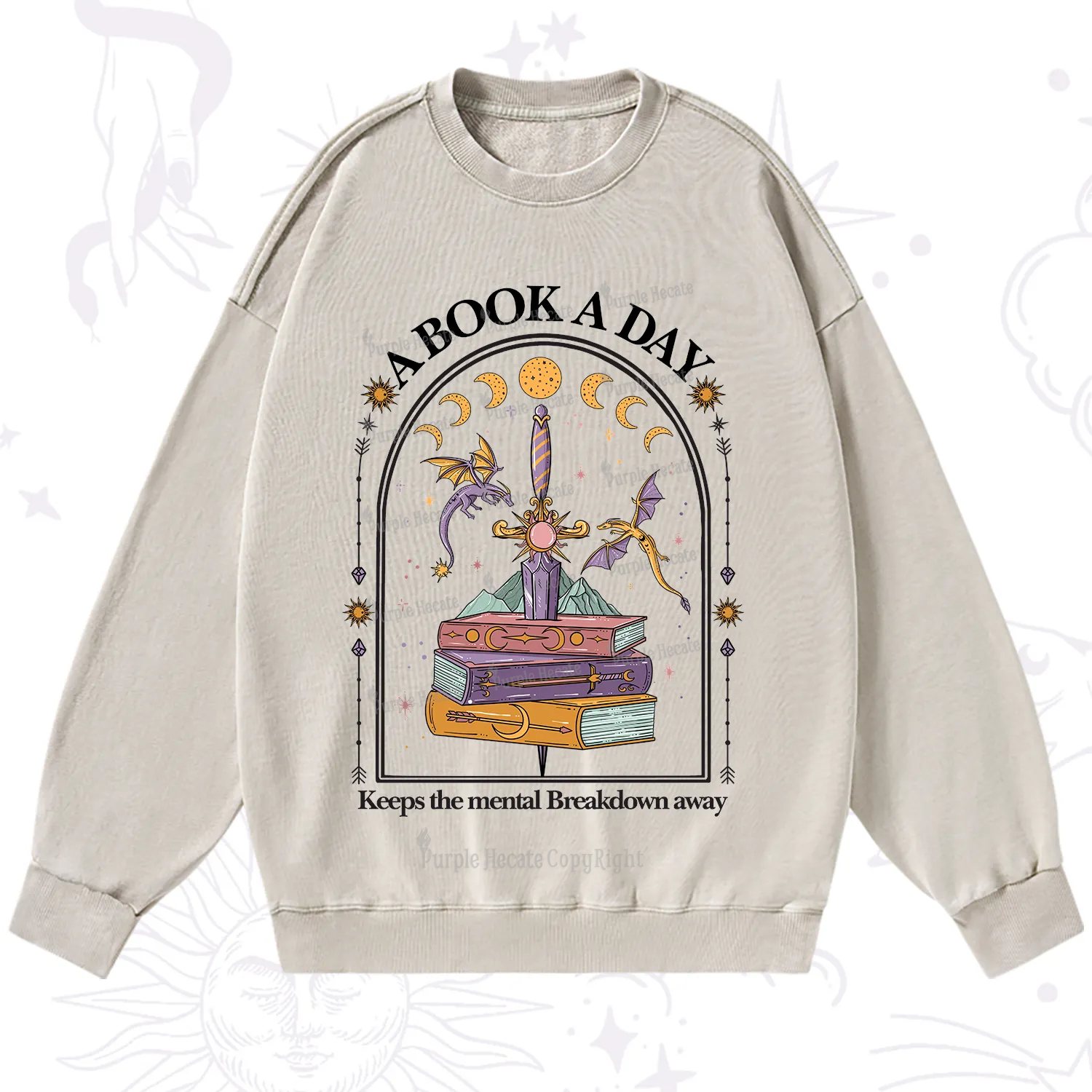 Purplehecate A Book A Day Keeps The Mental Breakdown Away Washed Sweatshirt