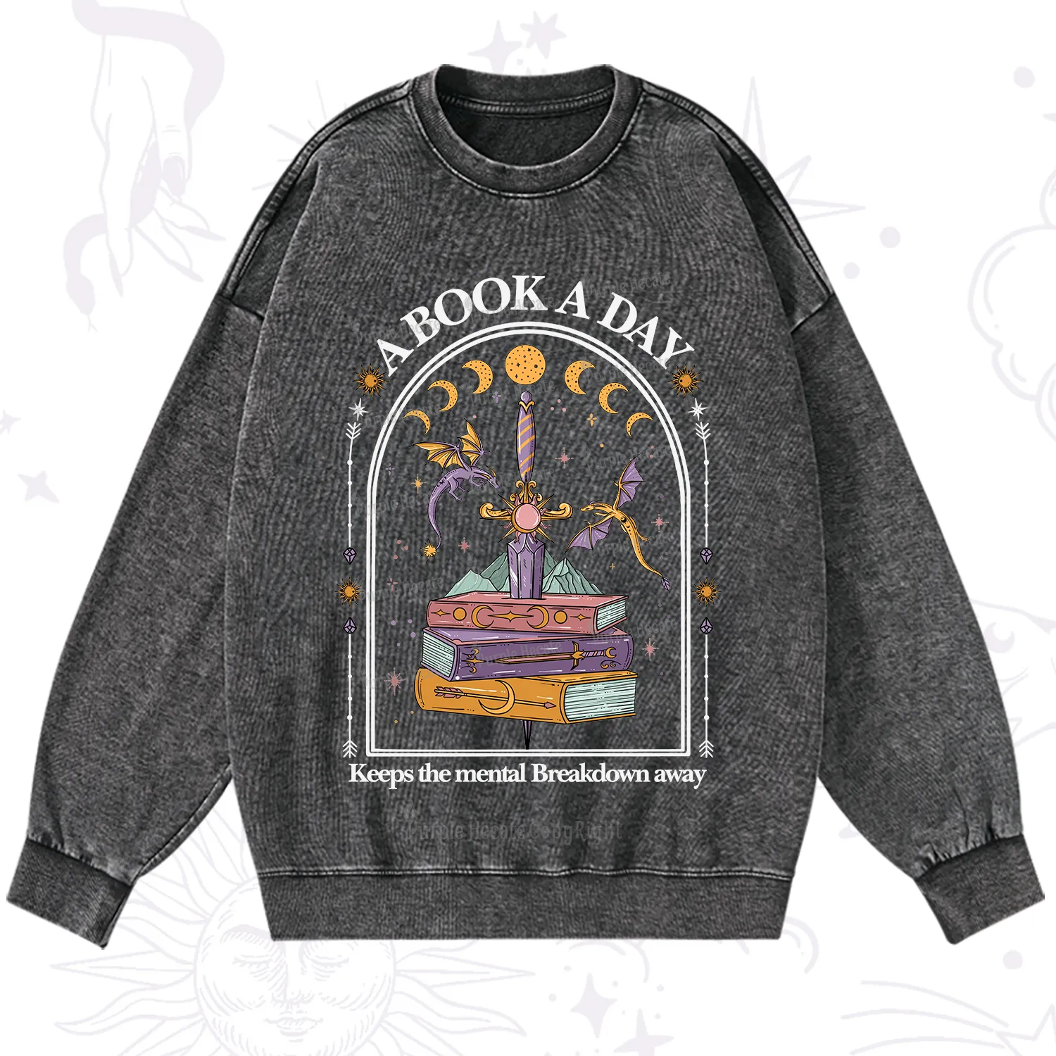Purplehecate A Book A Day Keeps The Mental Breakdown Away Washed Sweatshirt